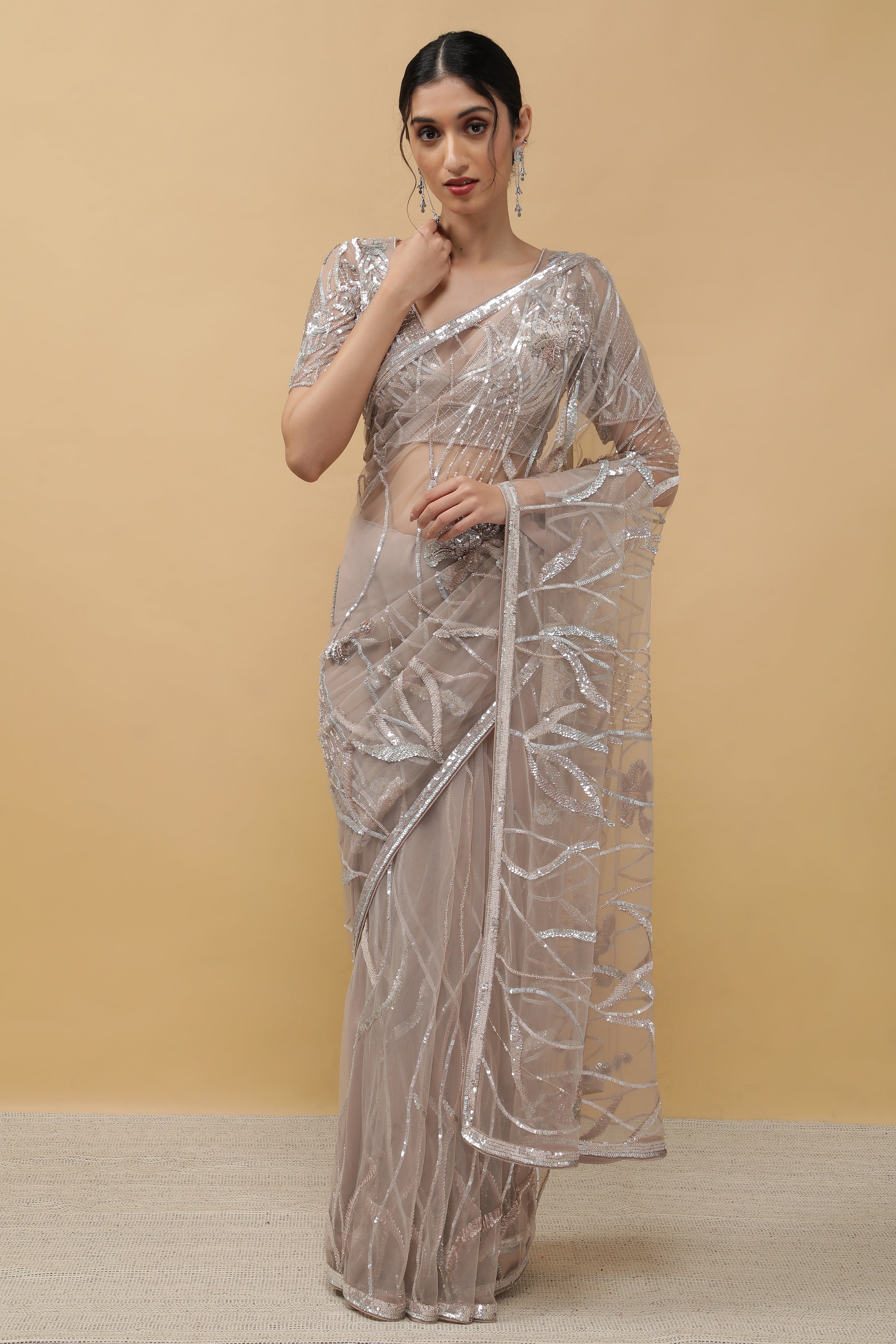 ONION BEIGE NET SAREE