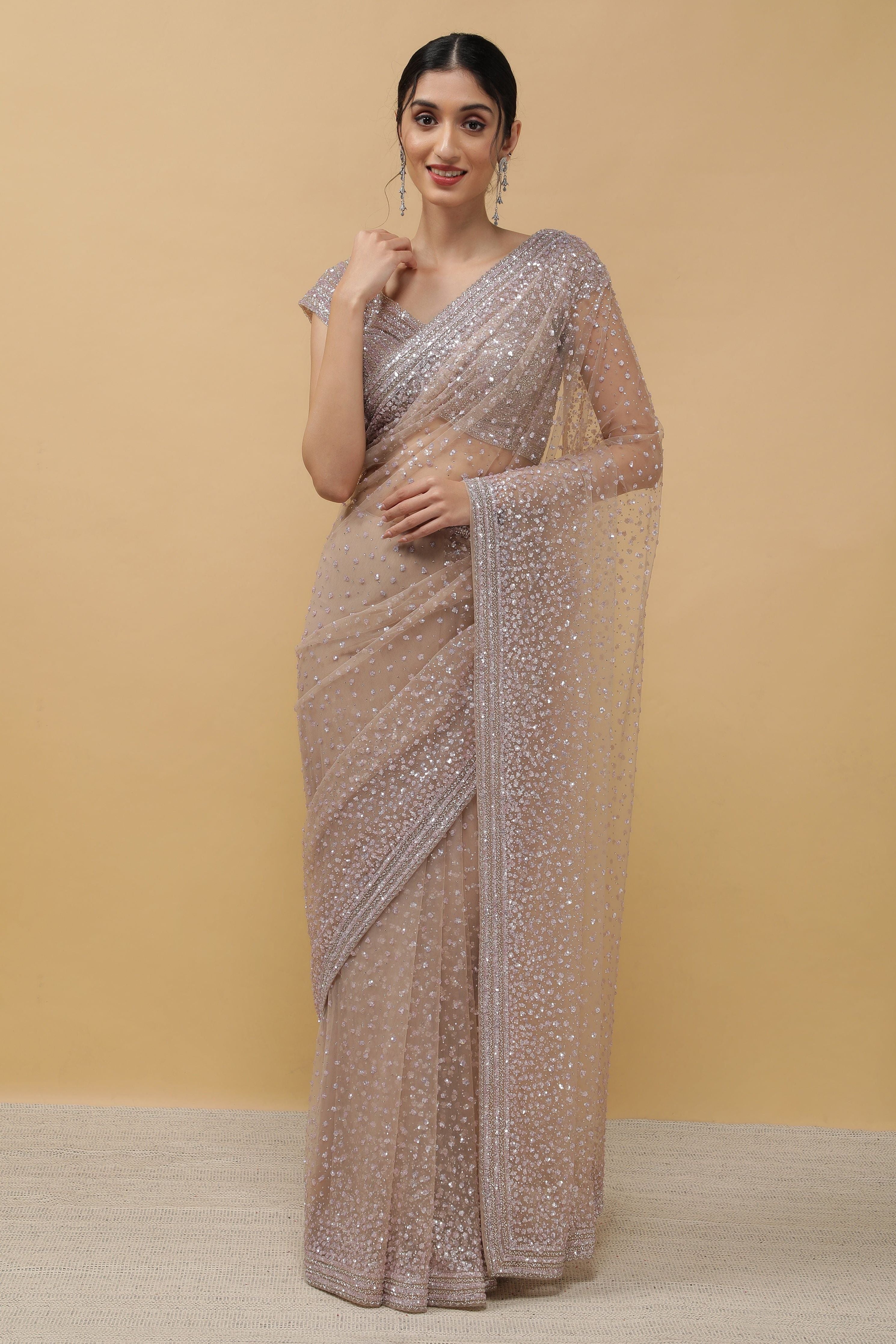 Chikoo Net Saree - Mokshaa