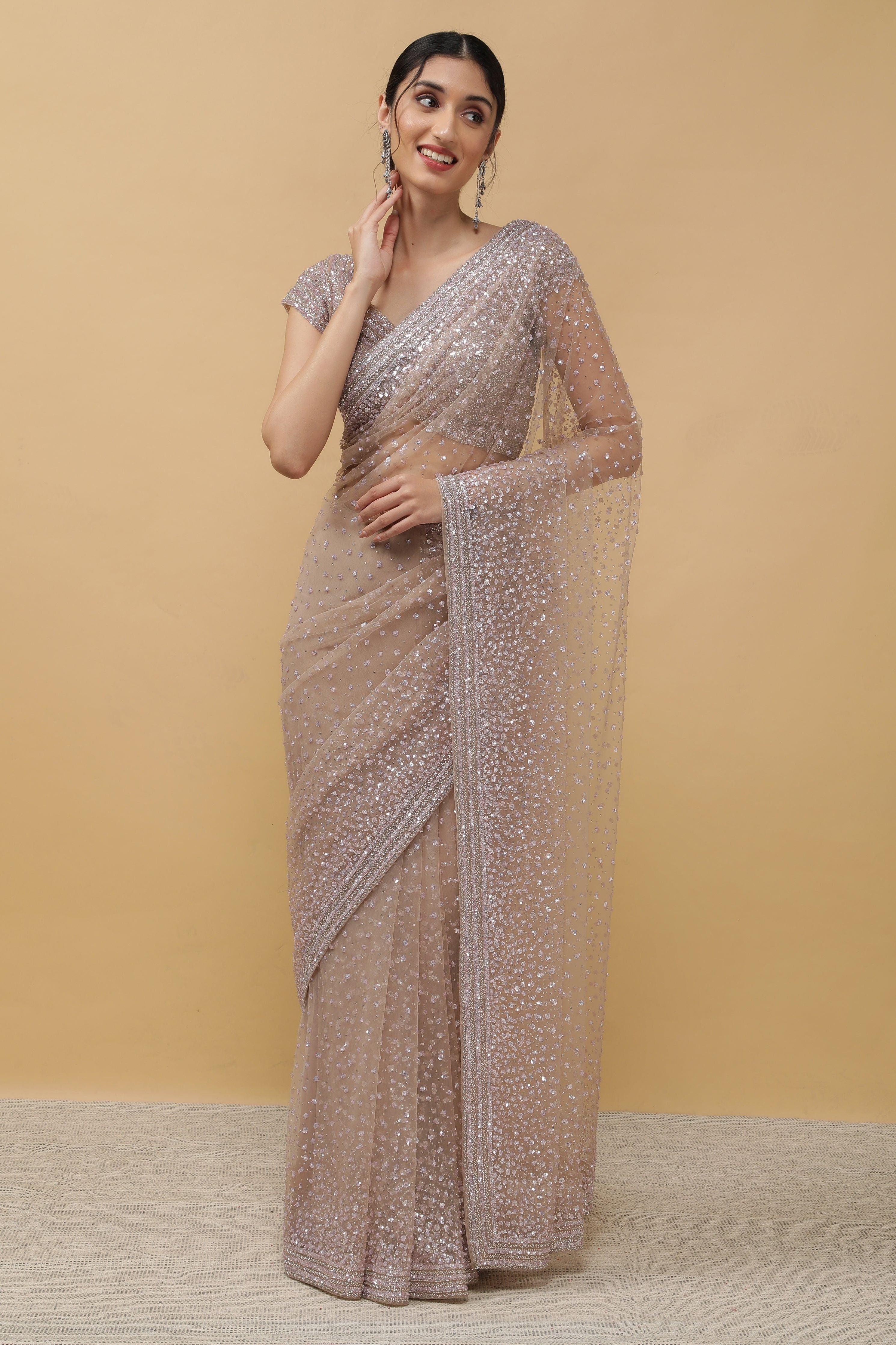 Chikoo Net Saree - Mokshaa