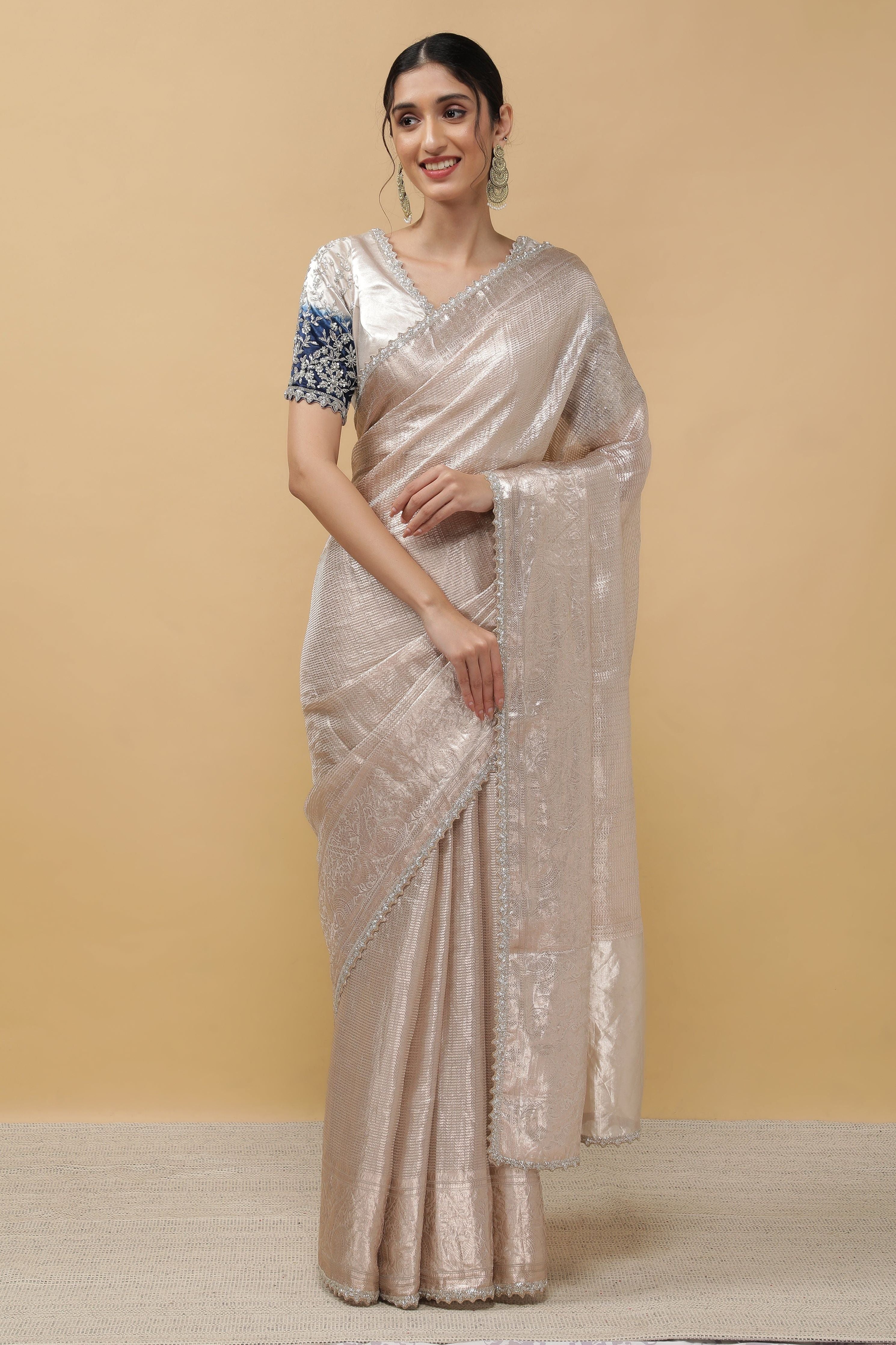 Silver Tissue Saree - Mokshaa