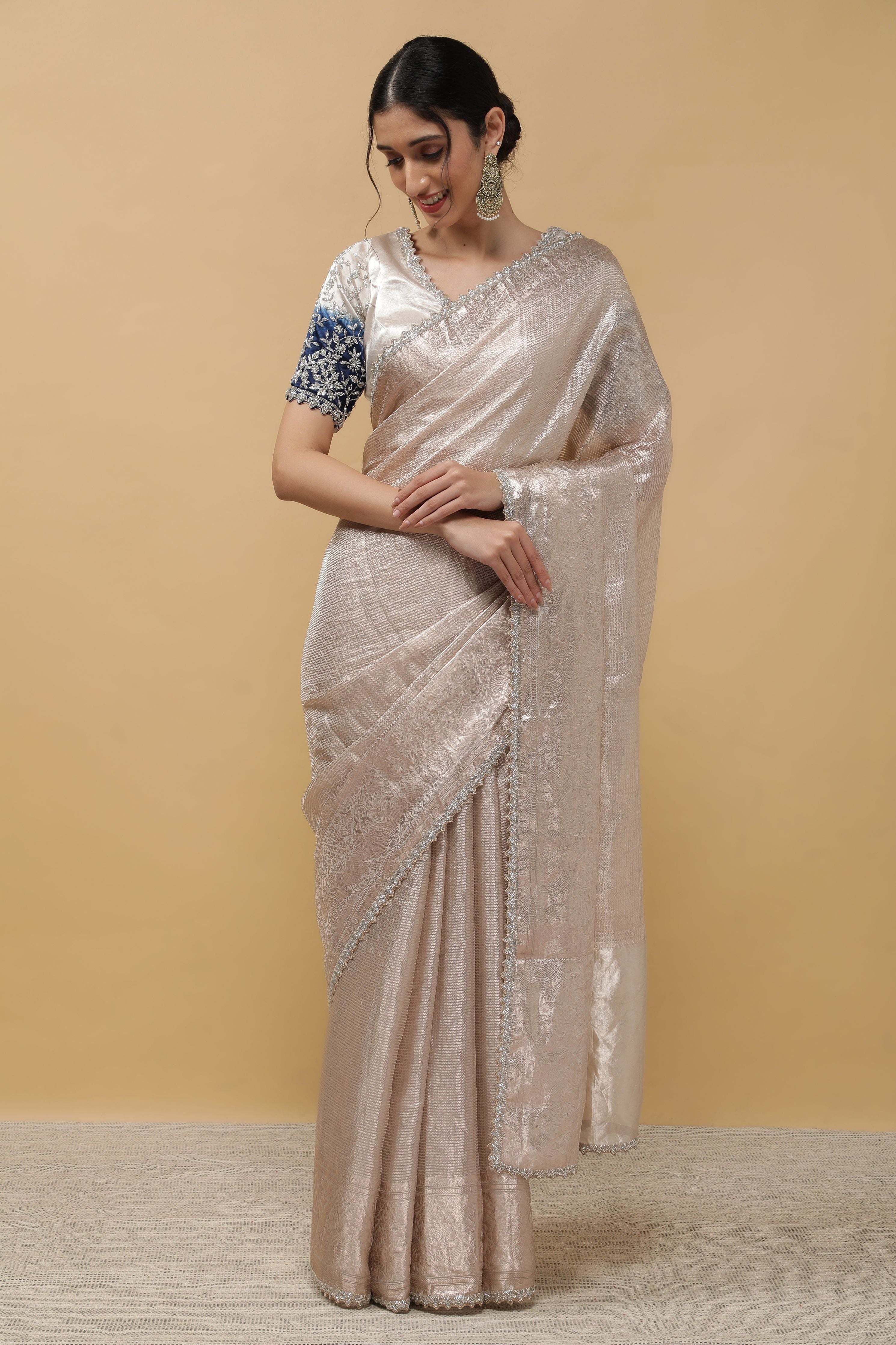 Silver Tissue Saree - Mokshaa