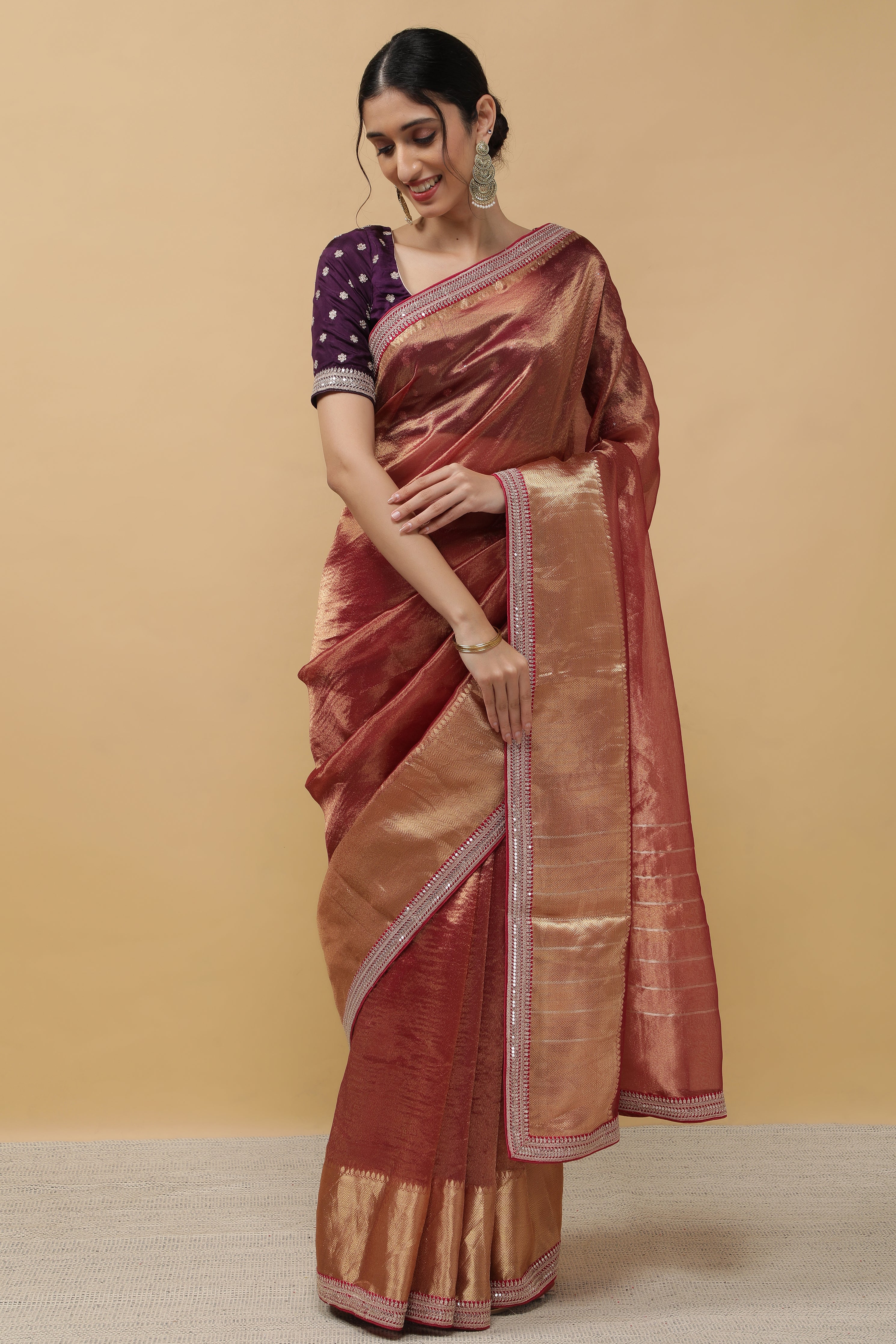 Rust Crush Tissue Saree