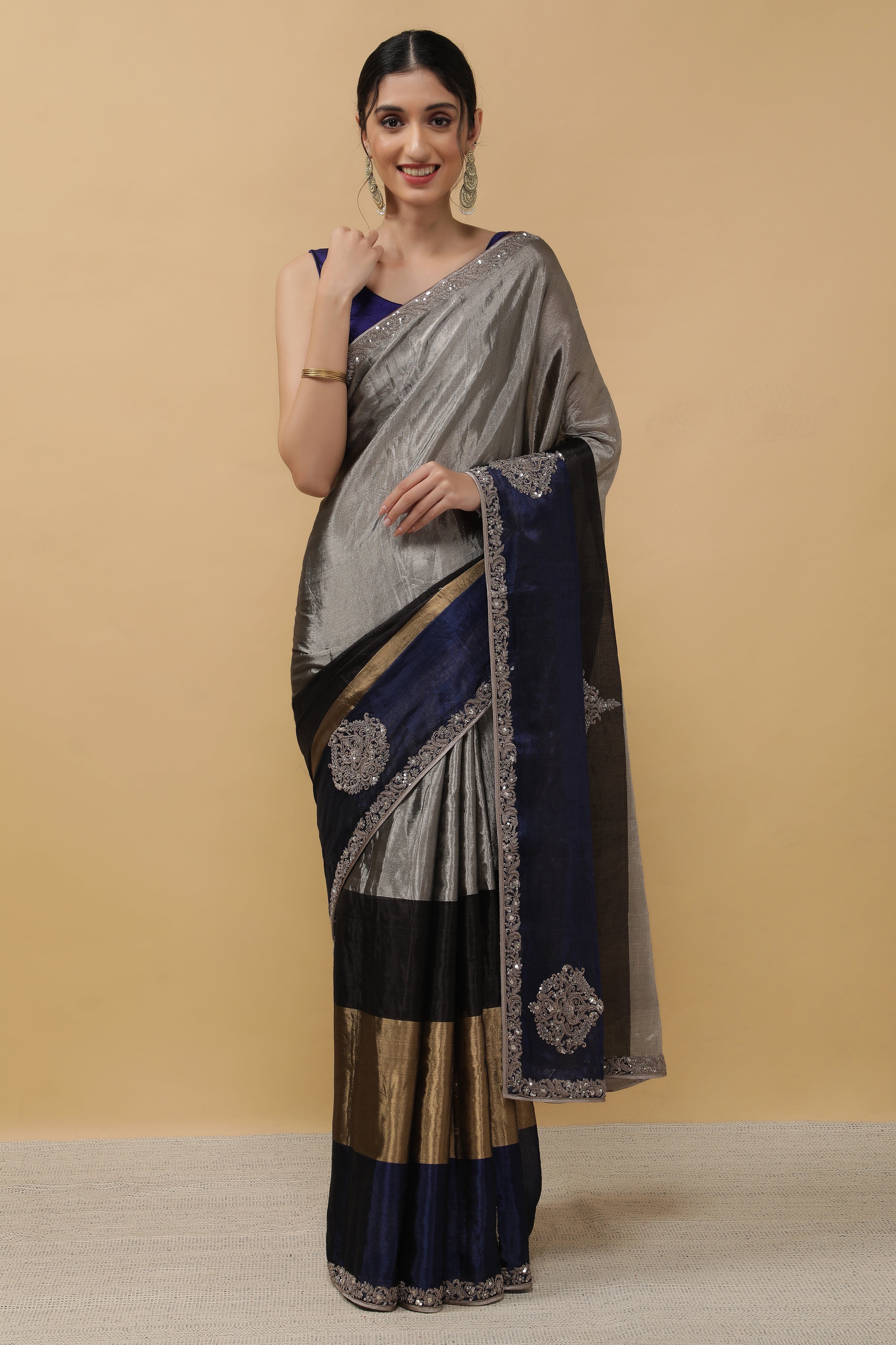 Silver Tissue Saree - Mokshaa