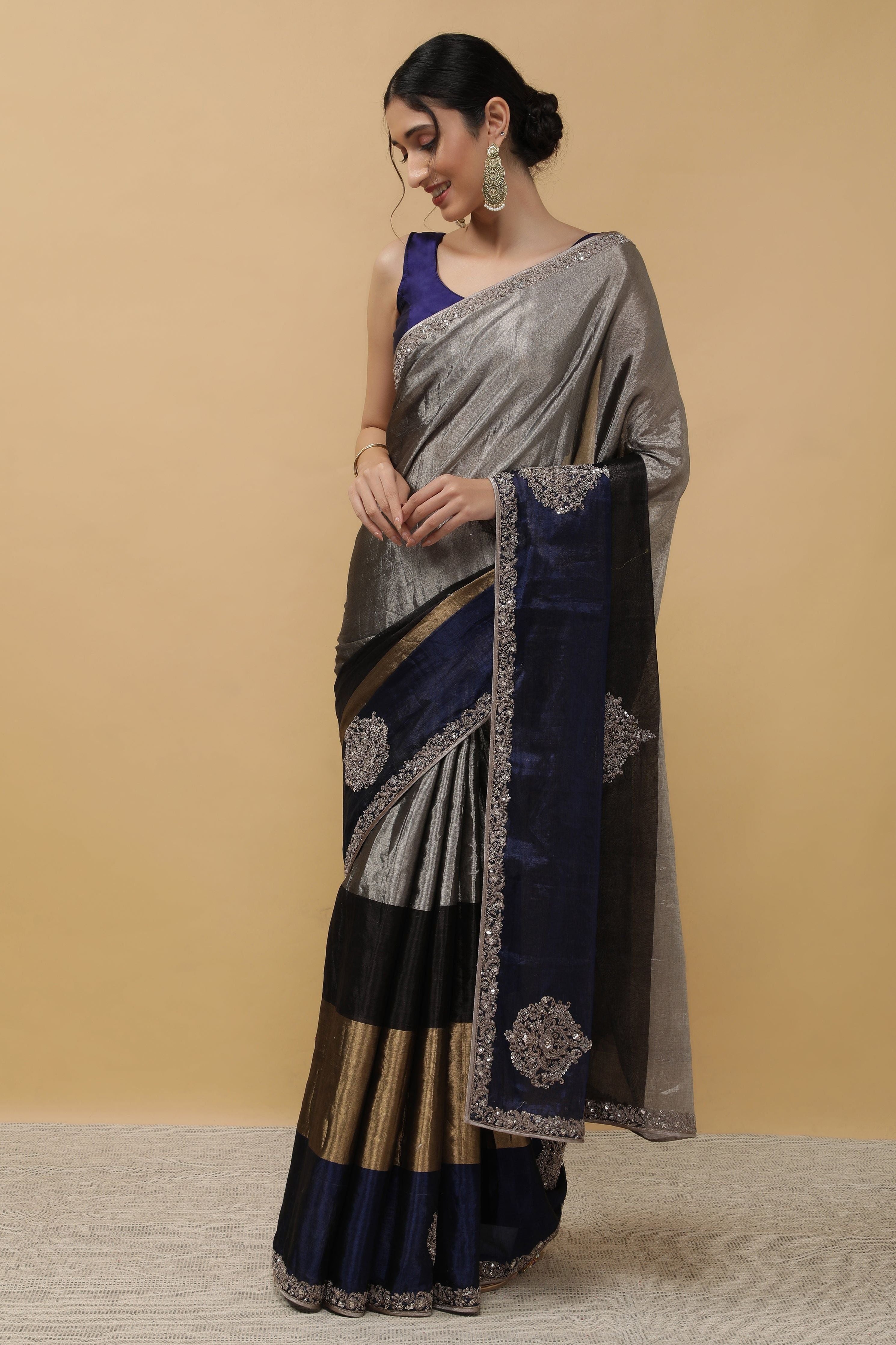 Silver Tissue Saree - Mokshaa