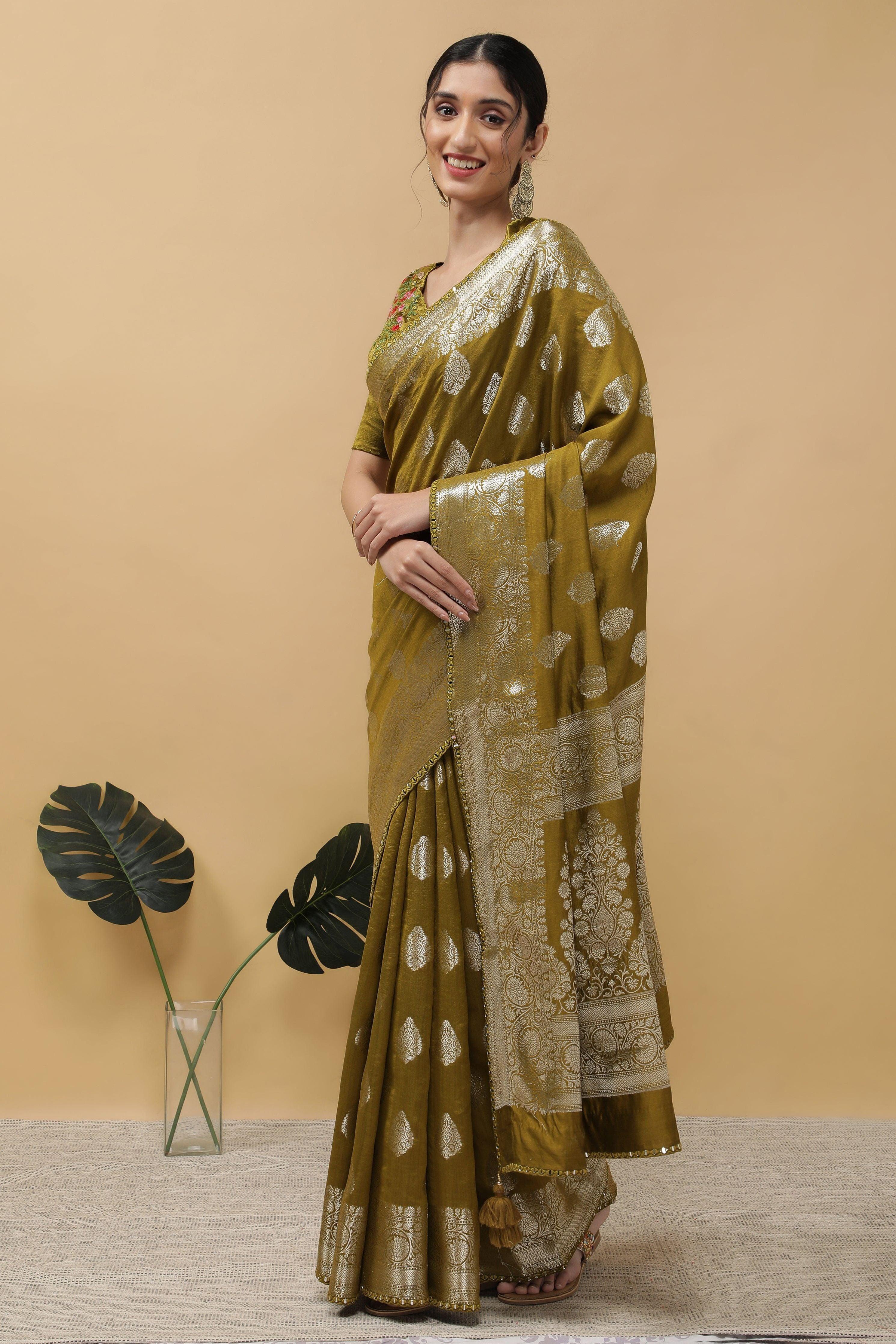 Mehendi Green Saree - Mokshaa
