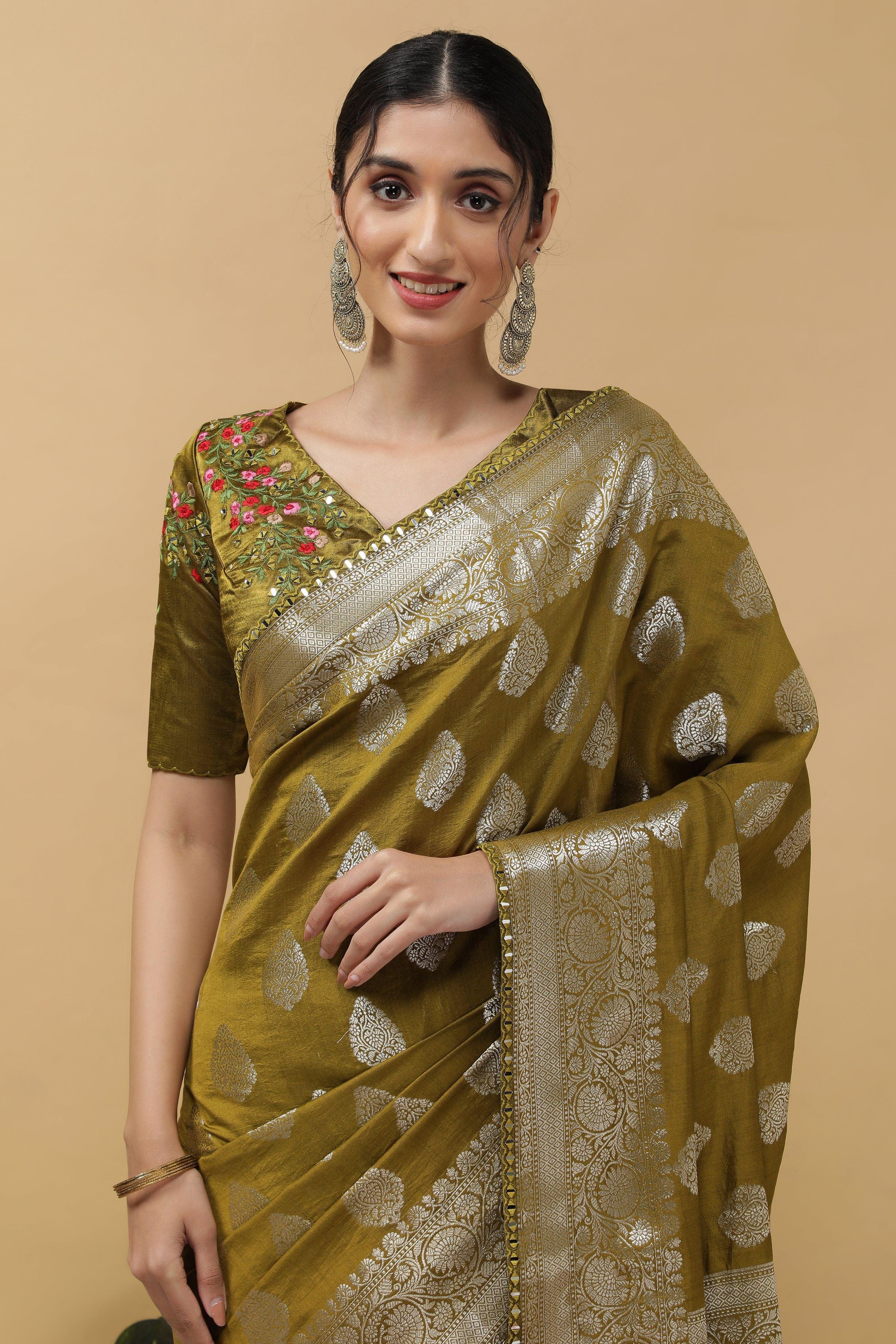 Mehendi Green Saree - Mokshaa