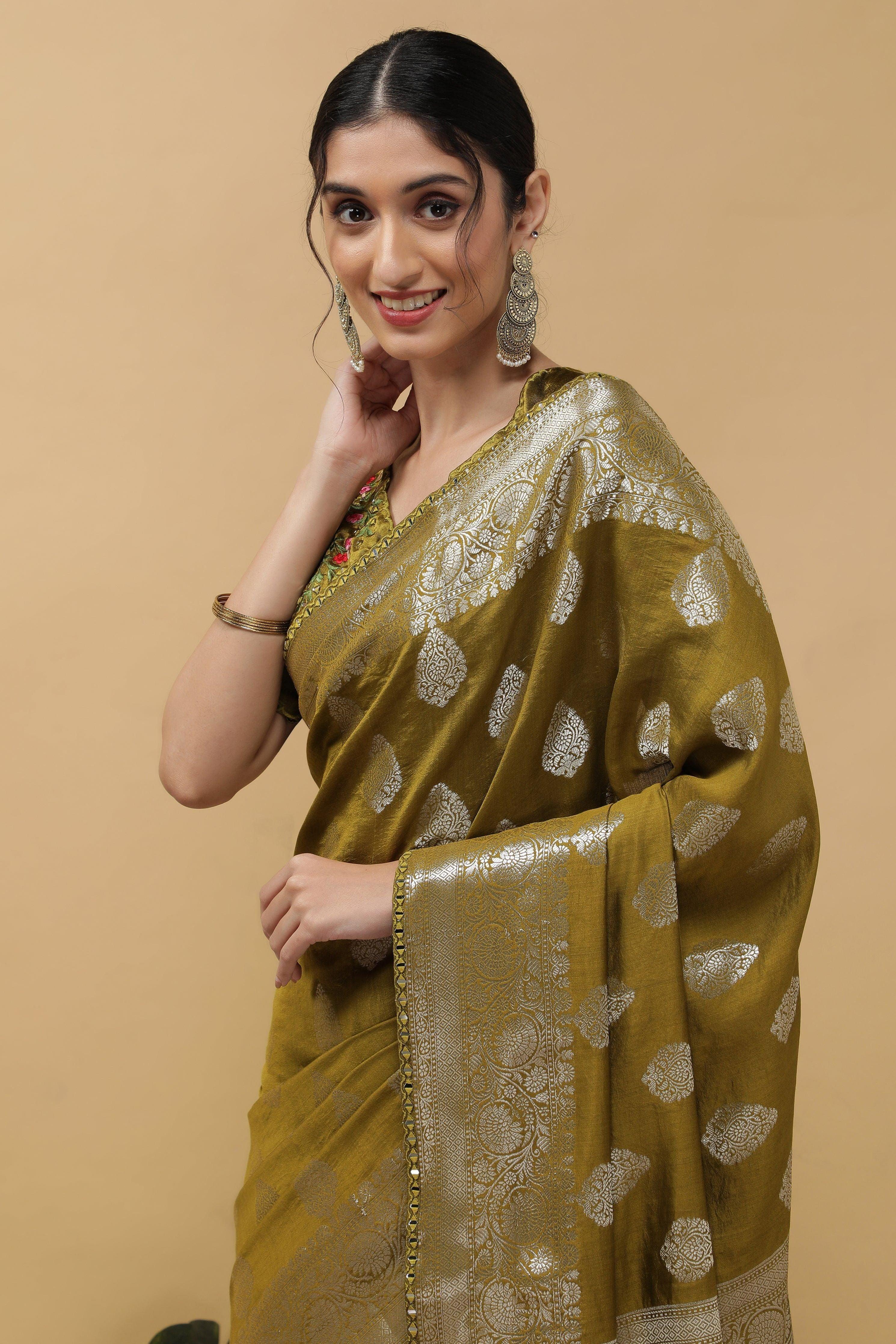 Mehendi Green Saree - Mokshaa