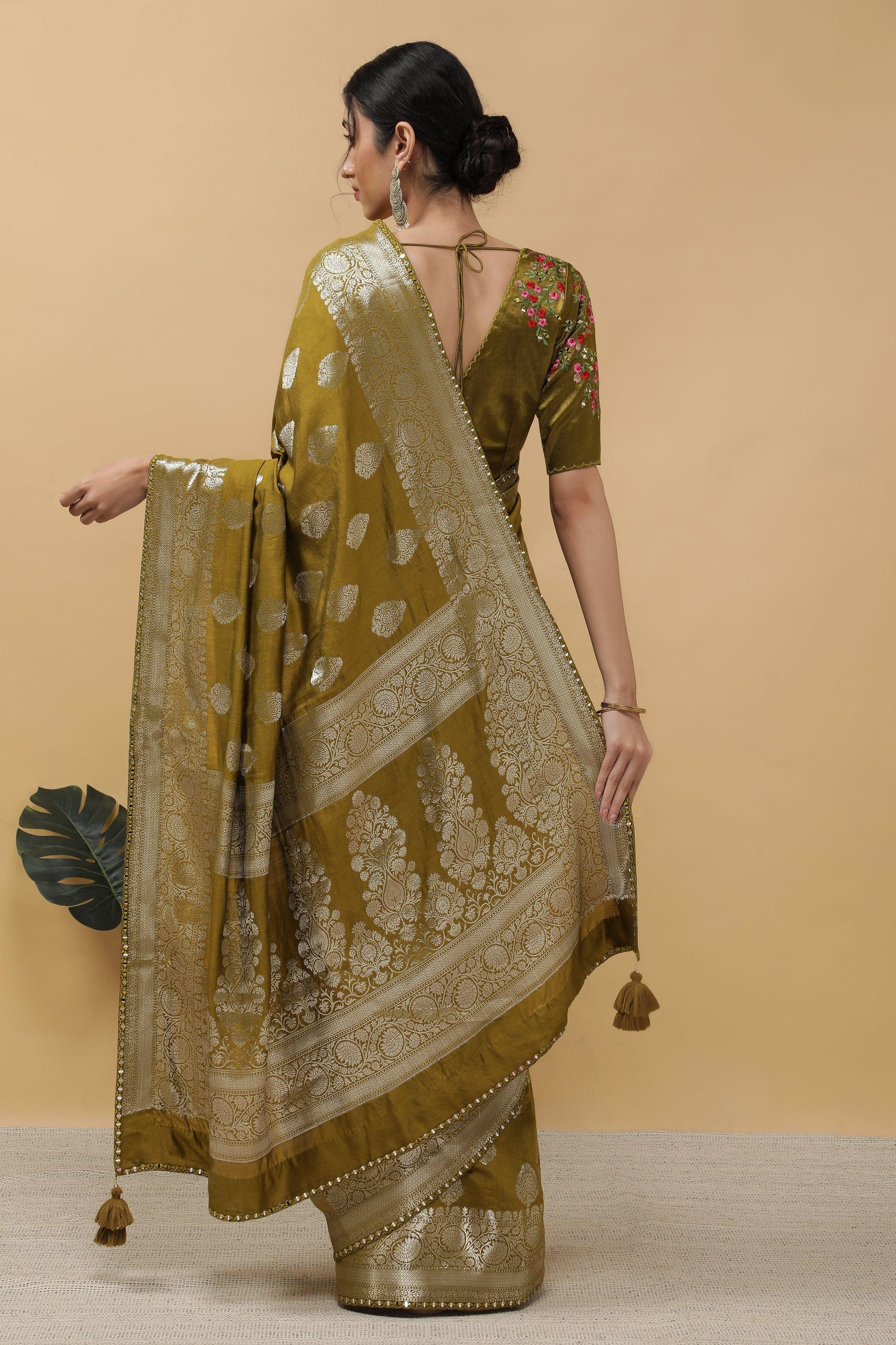 Mehendi Green Saree - Mokshaa