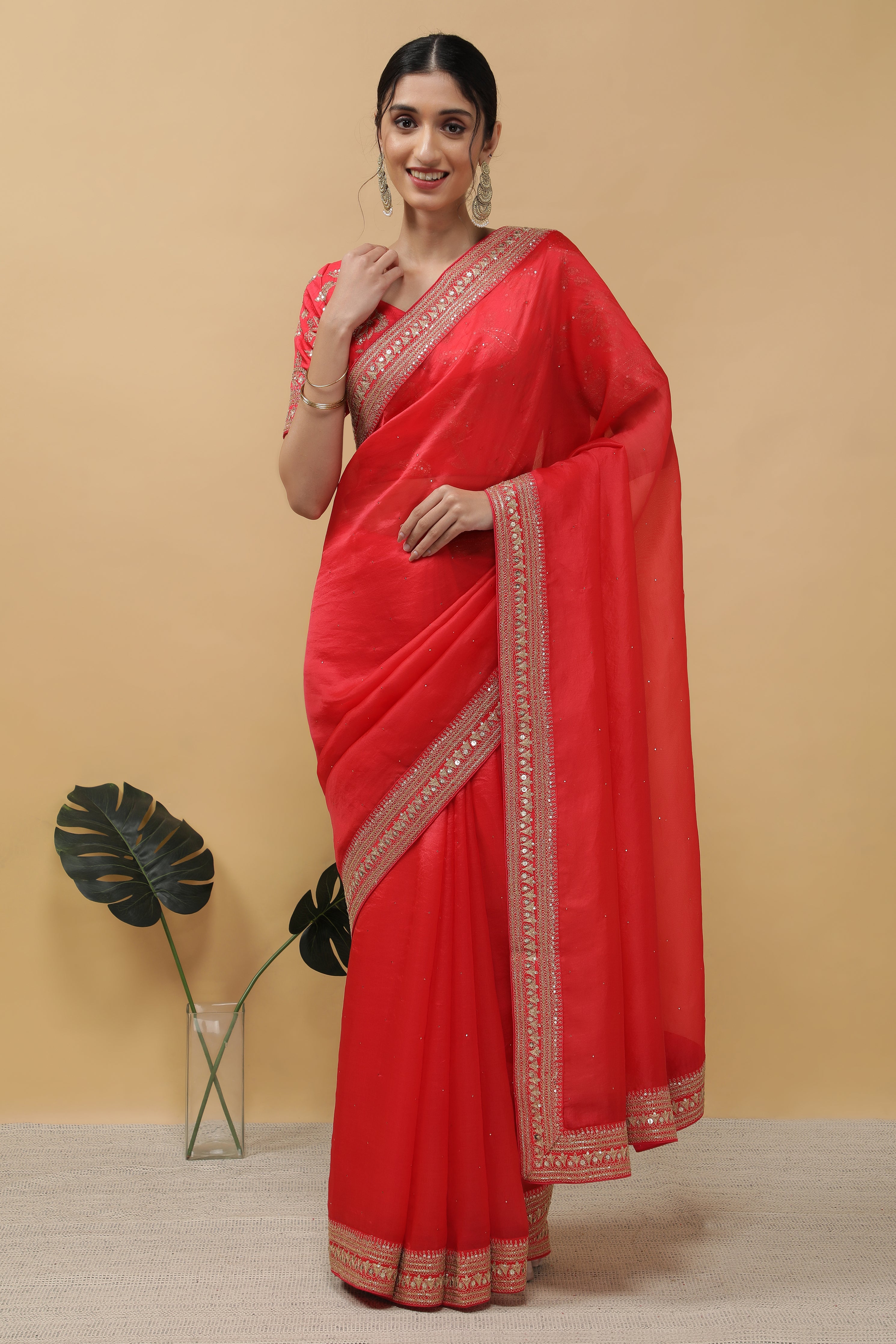 Red Organza Saree - Mokshaa