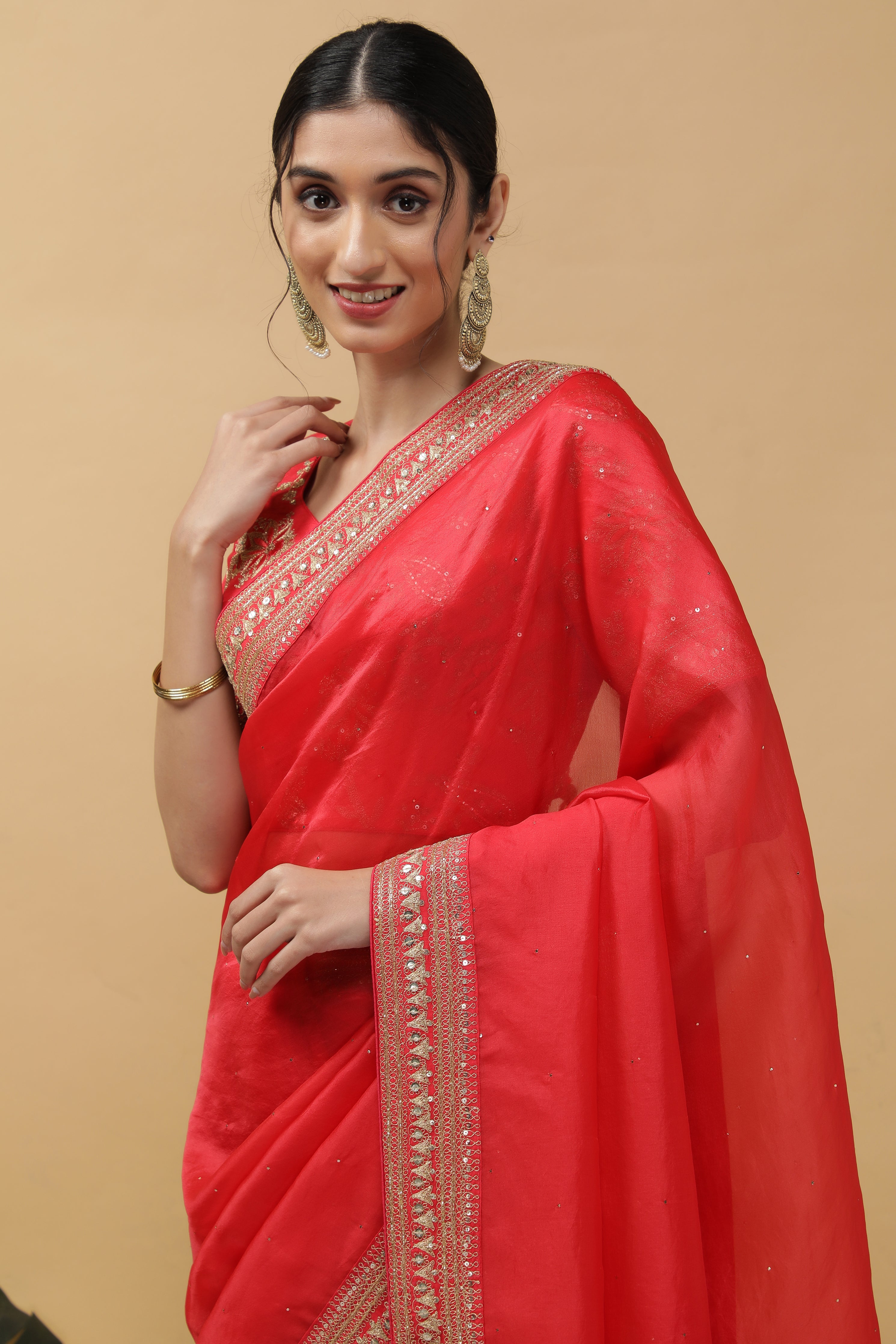 Red Organza Saree - Mokshaa