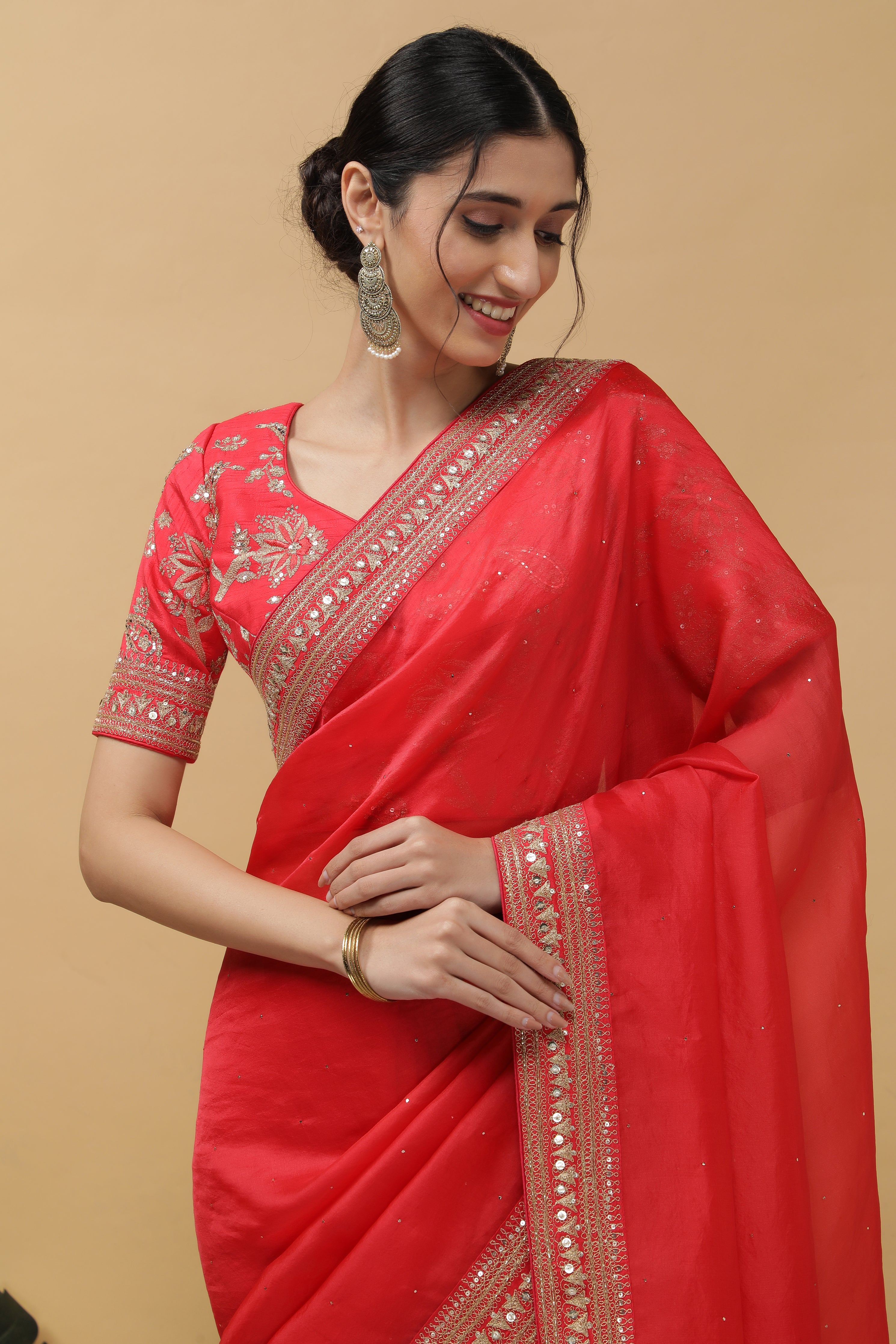 Red Organza Saree - Mokshaa