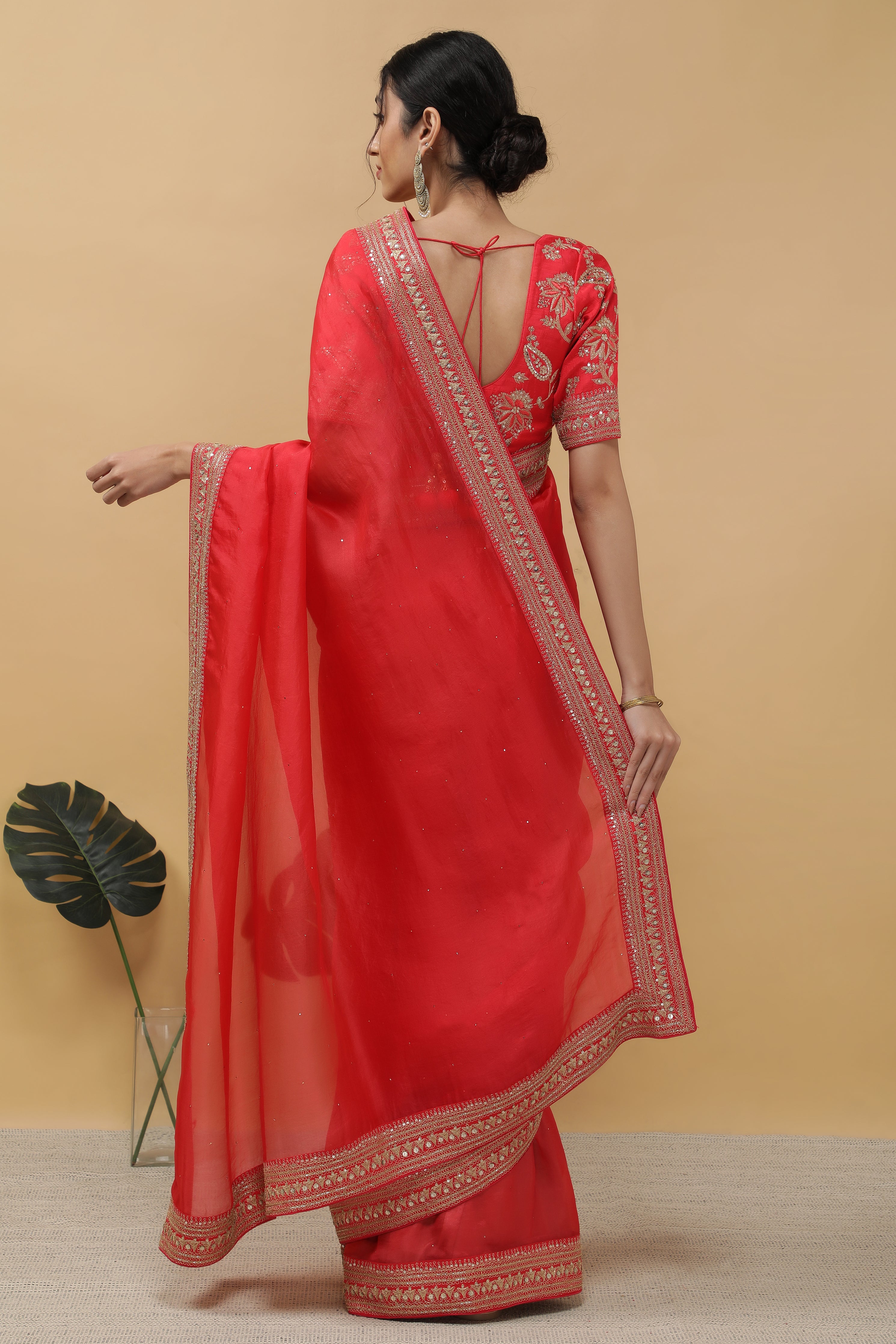 Red Organza Saree - Mokshaa