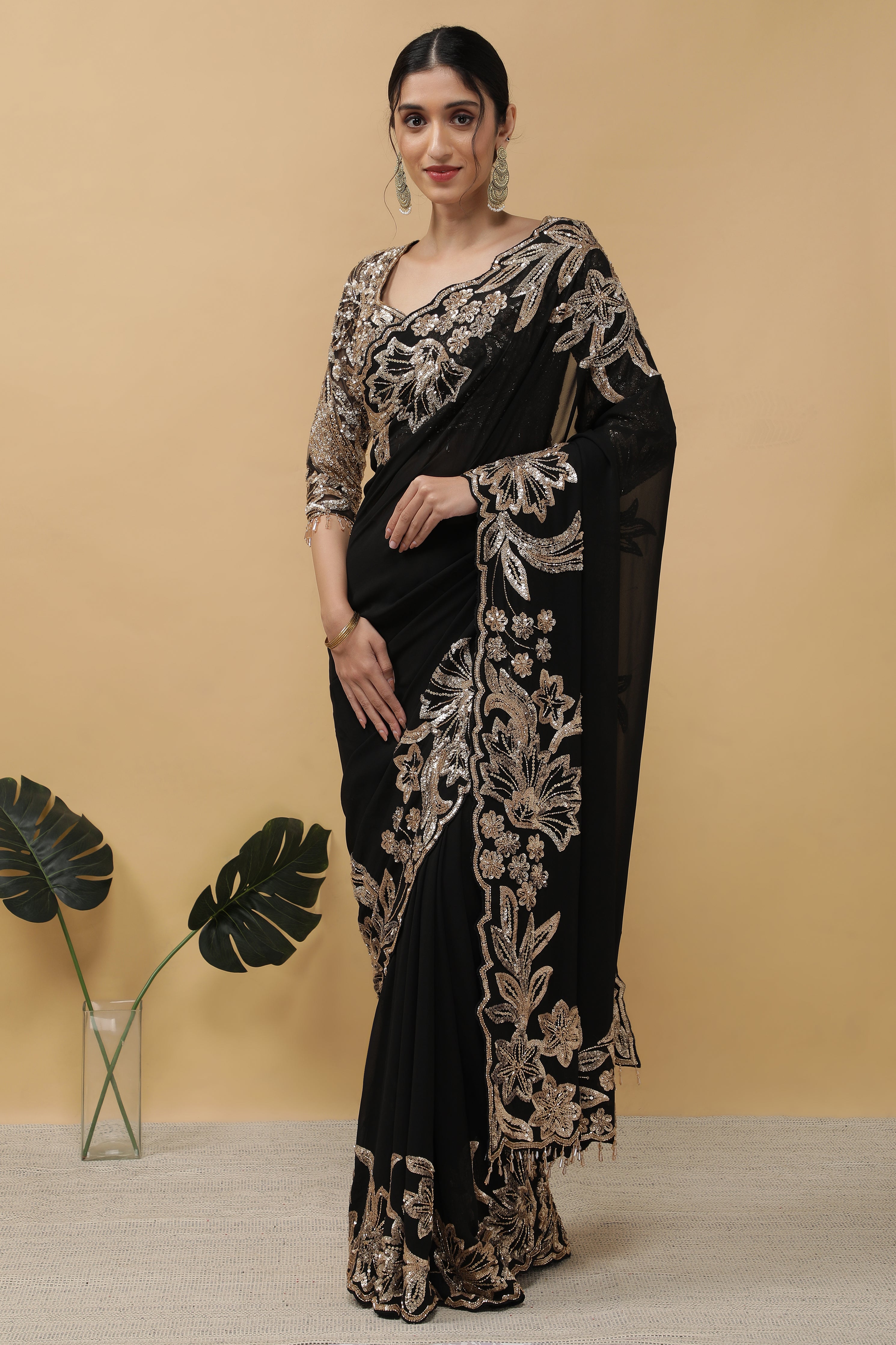 Black Georgette Saree - Mokshaa