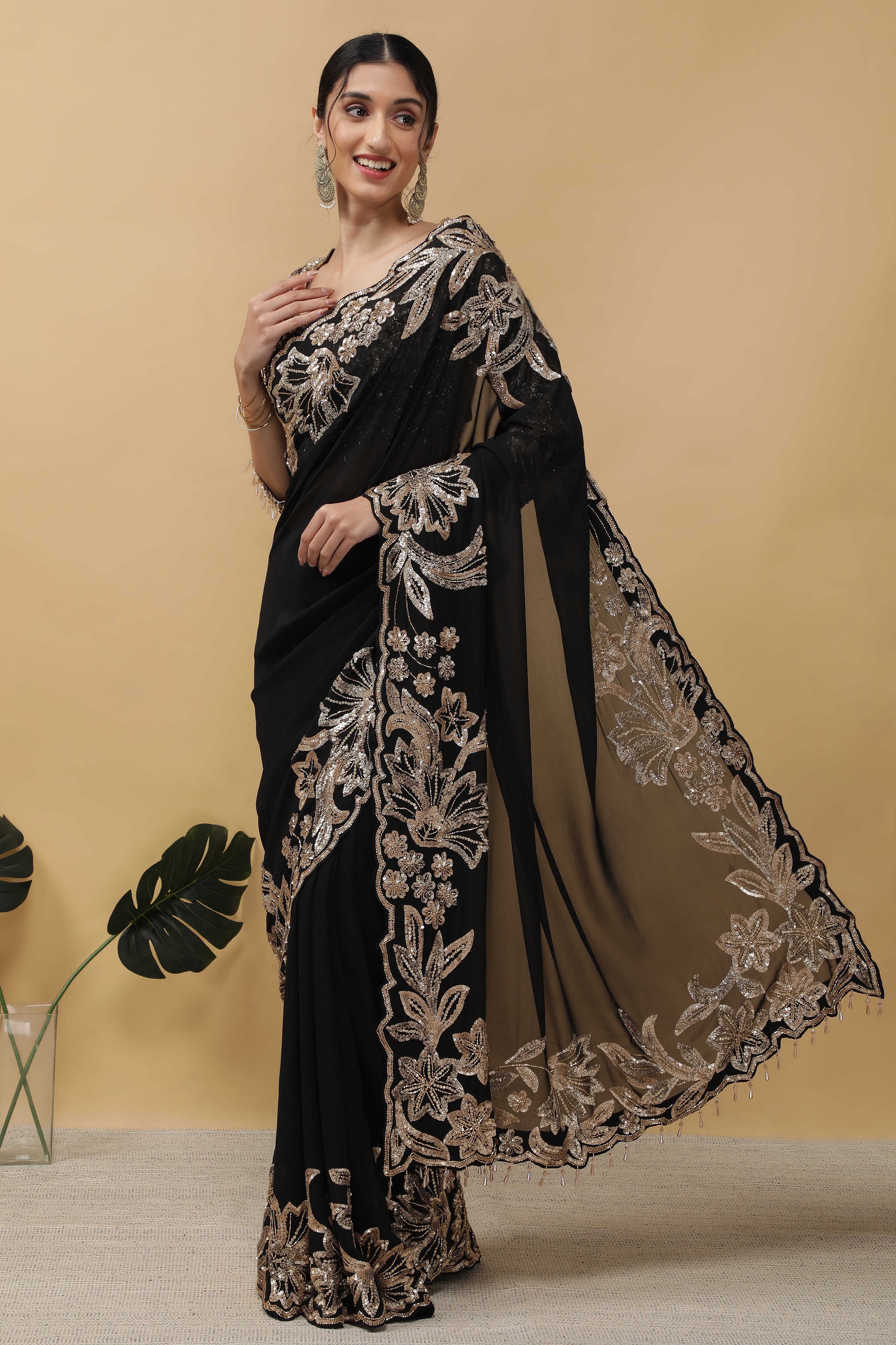 Black Georgette Saree - Mokshaa