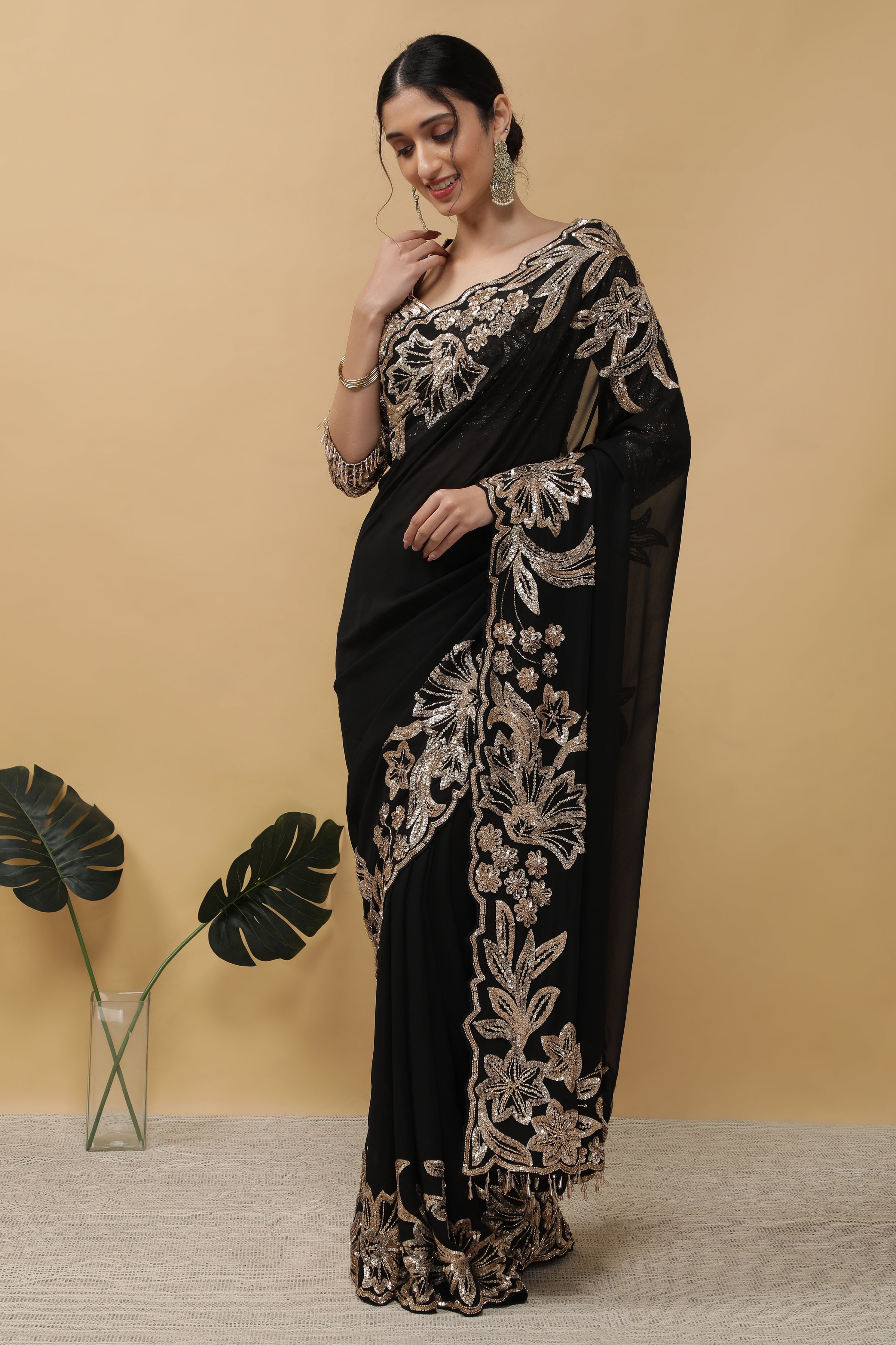 Black Georgette Saree - Mokshaa