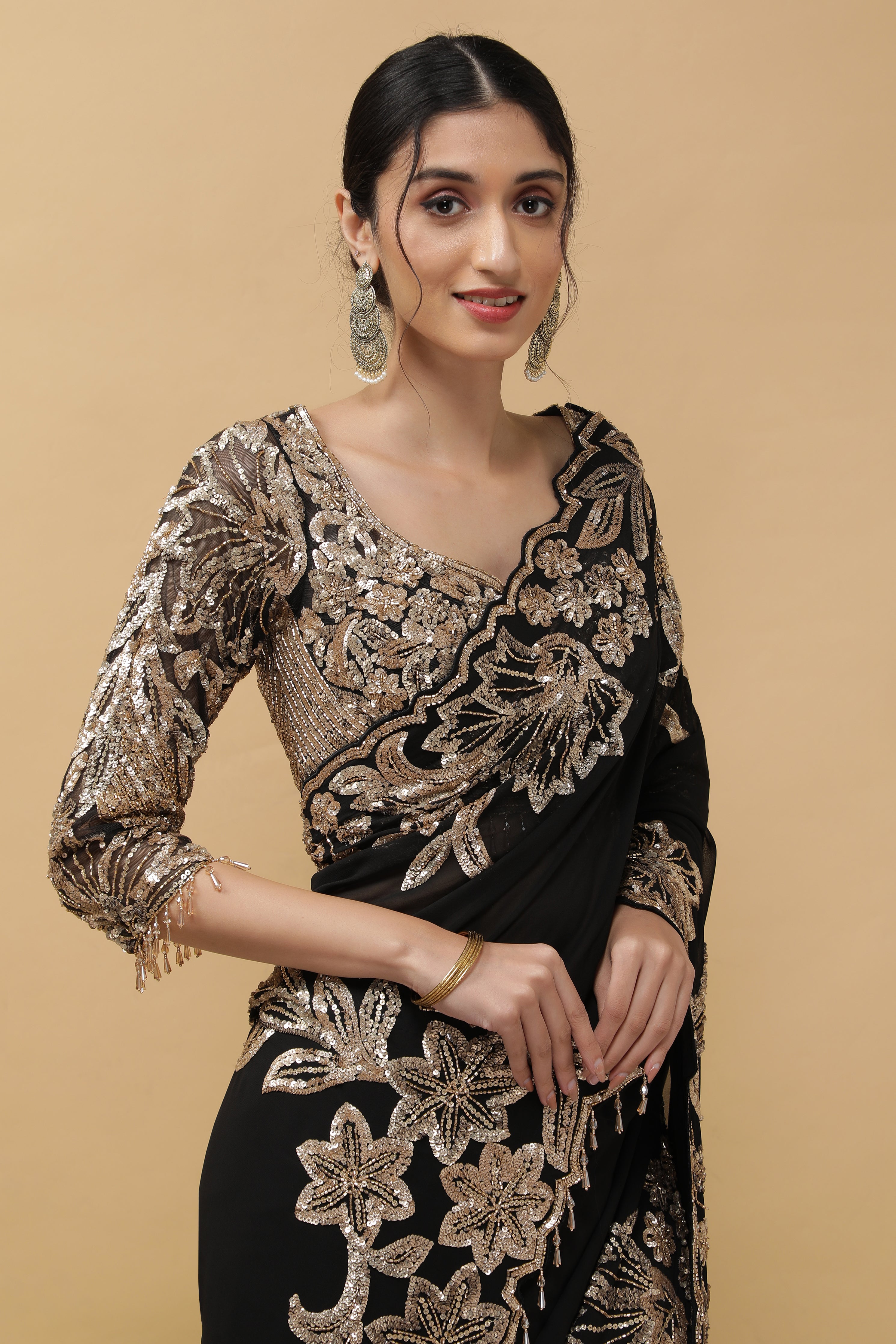 Black Georgette Saree - Mokshaa