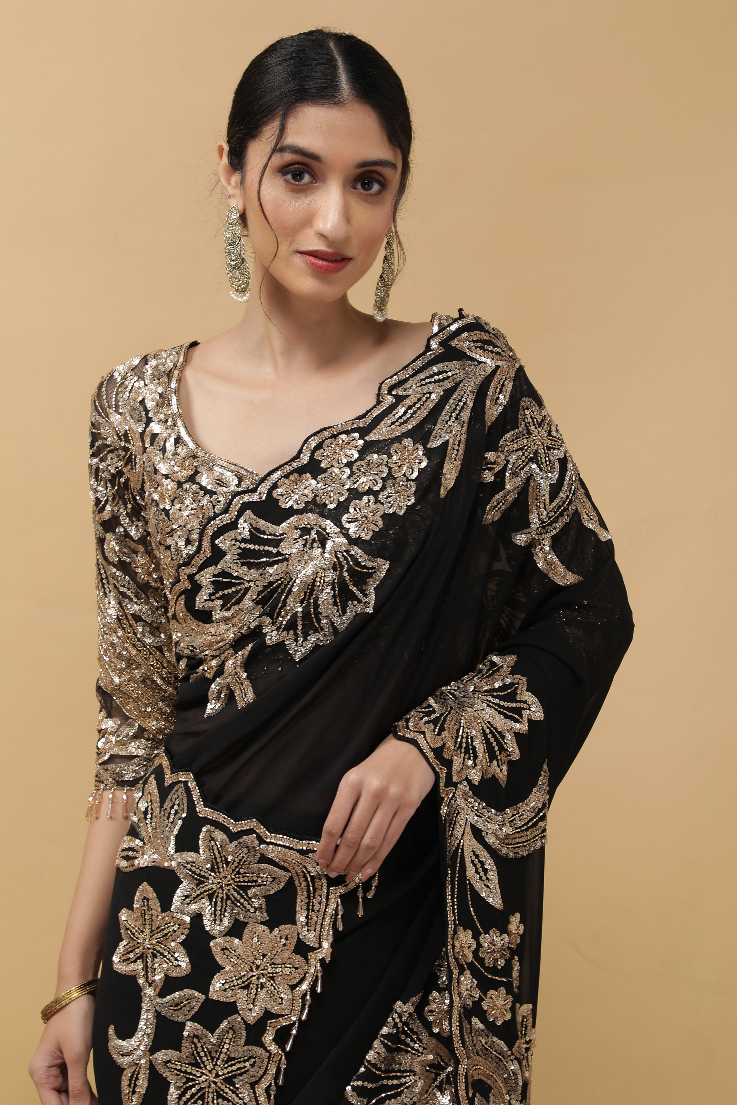 Black Georgette Saree - Mokshaa