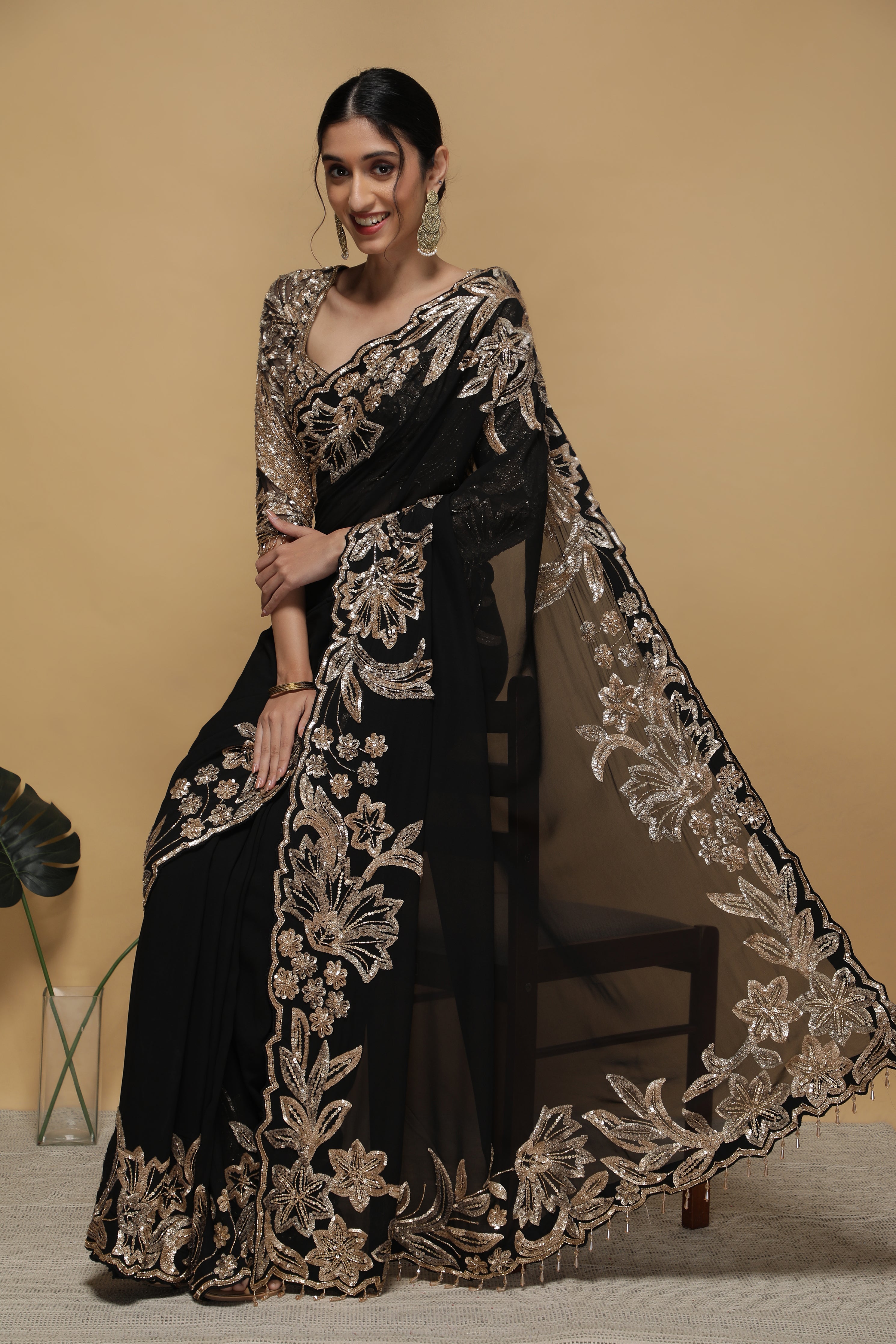 Black Georgette Saree - Mokshaa