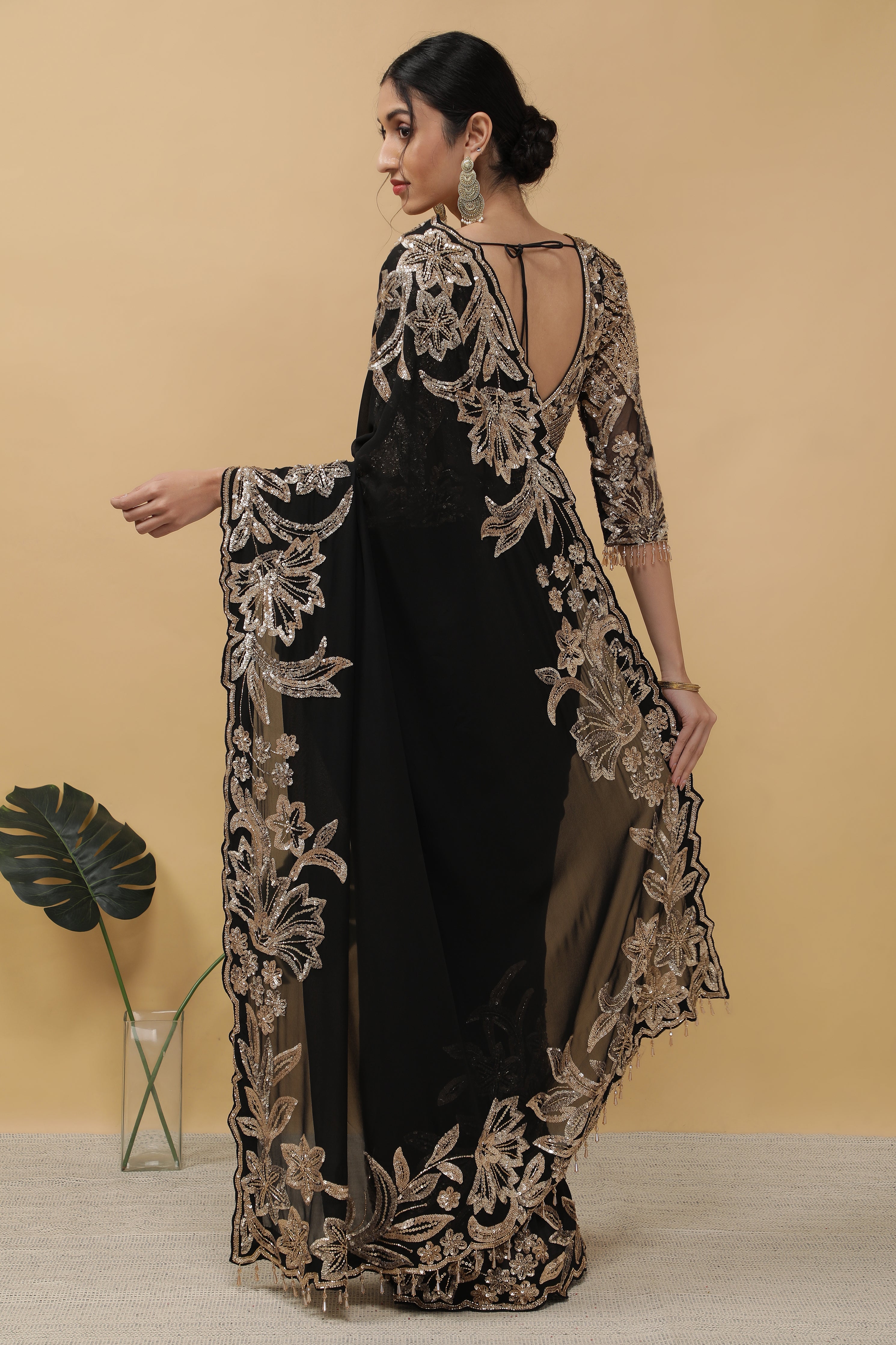 Black Georgette Saree - Mokshaa