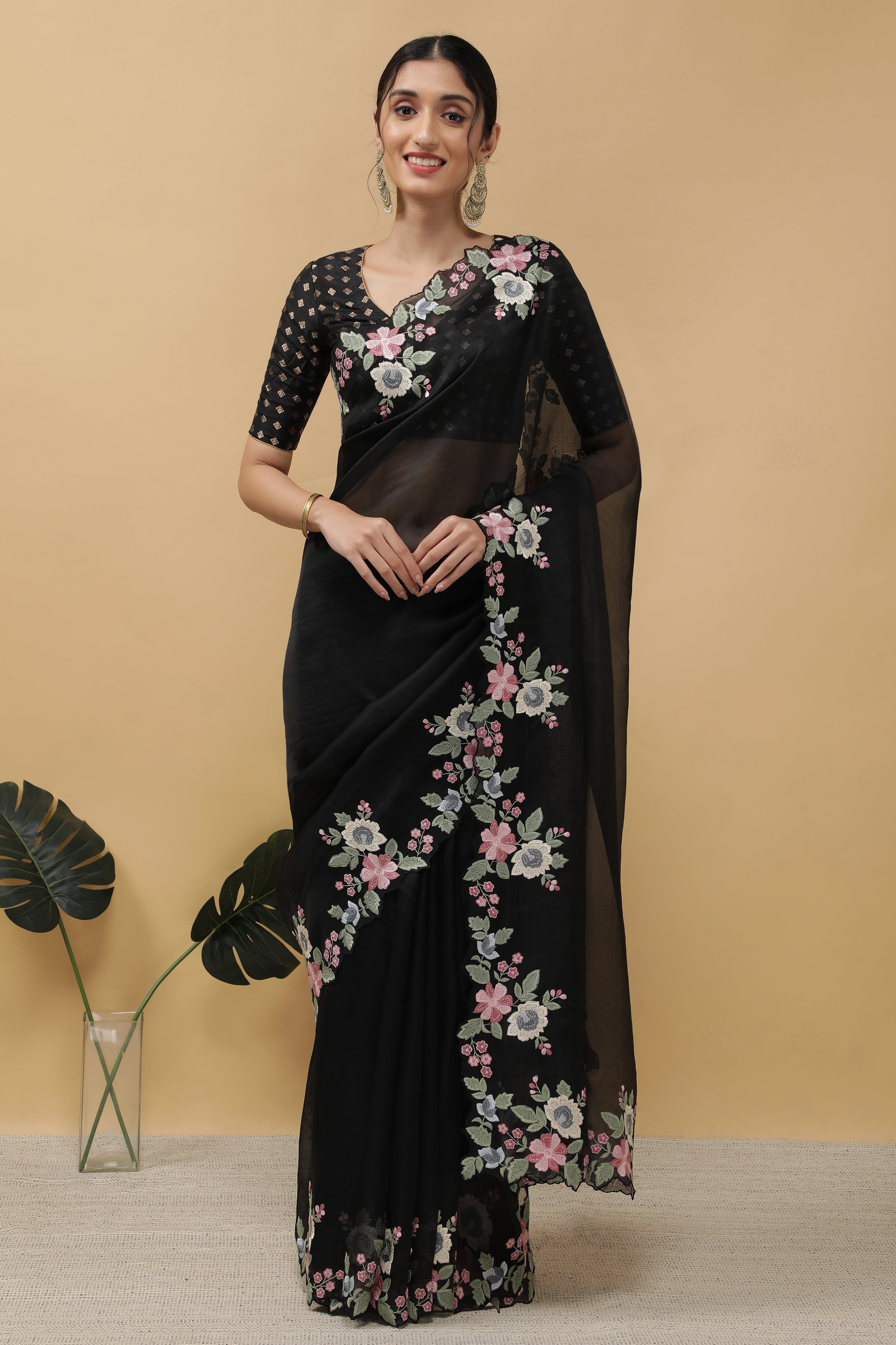 Black Organza Saree - Mokshaa