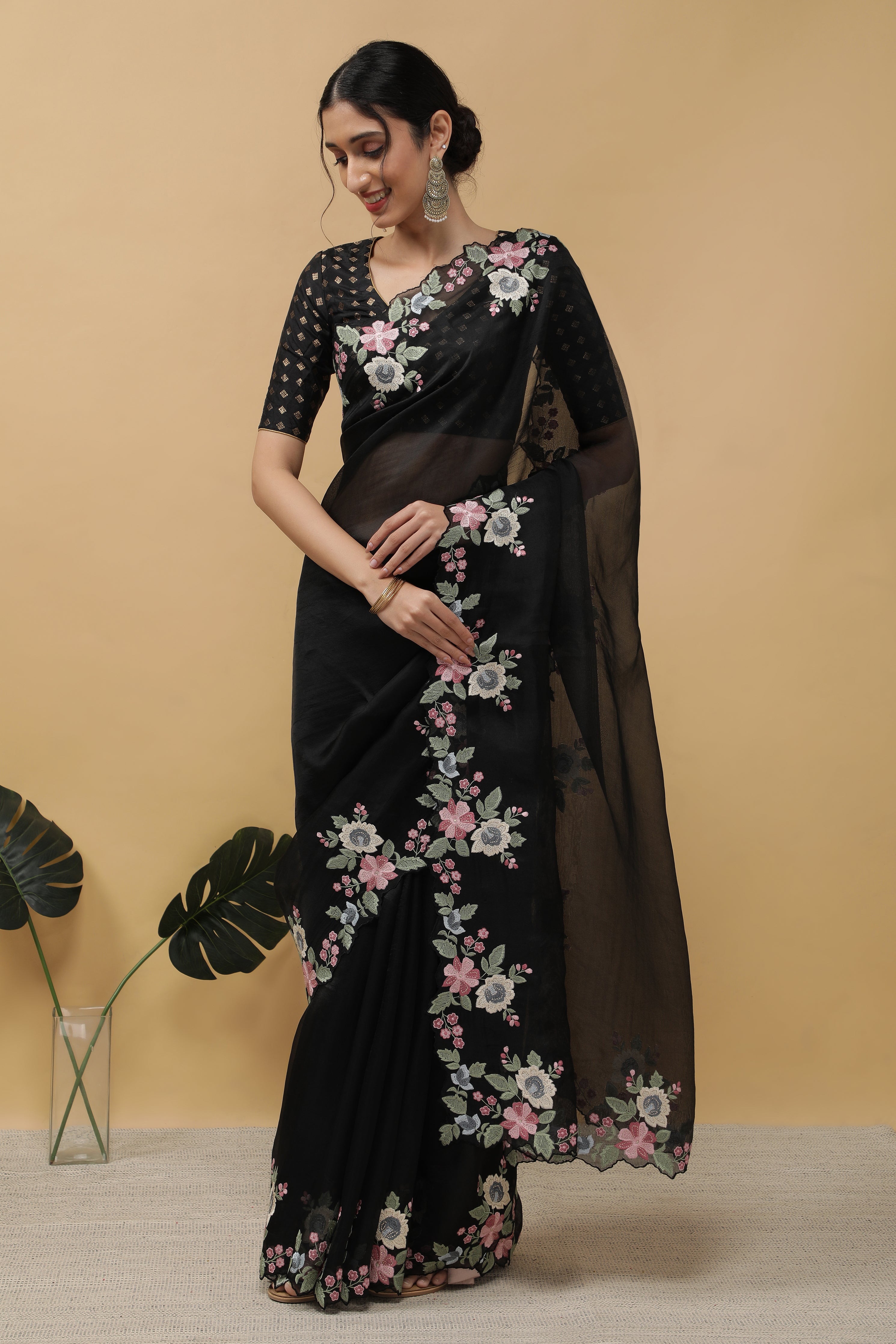 Black Organza Saree - Mokshaa