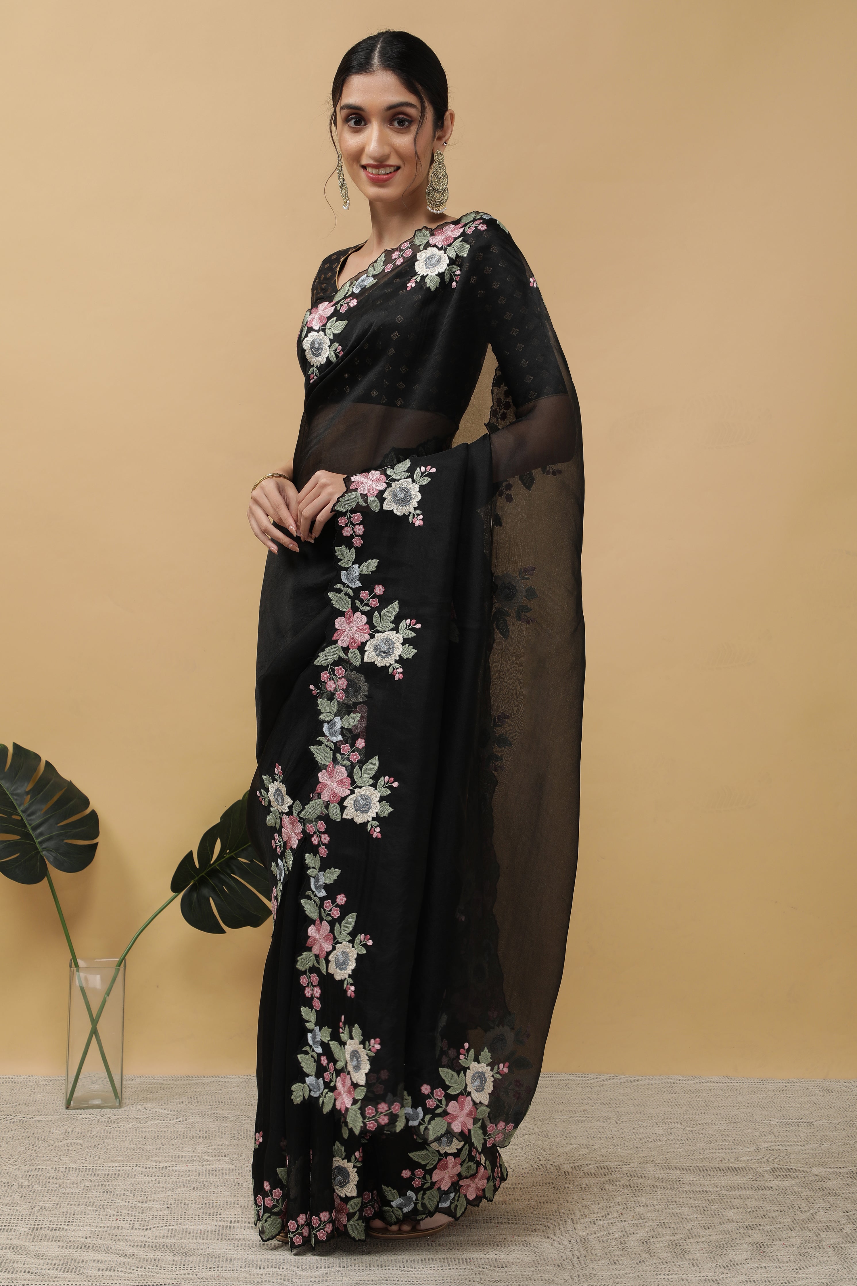 Black Organza Saree - Mokshaa