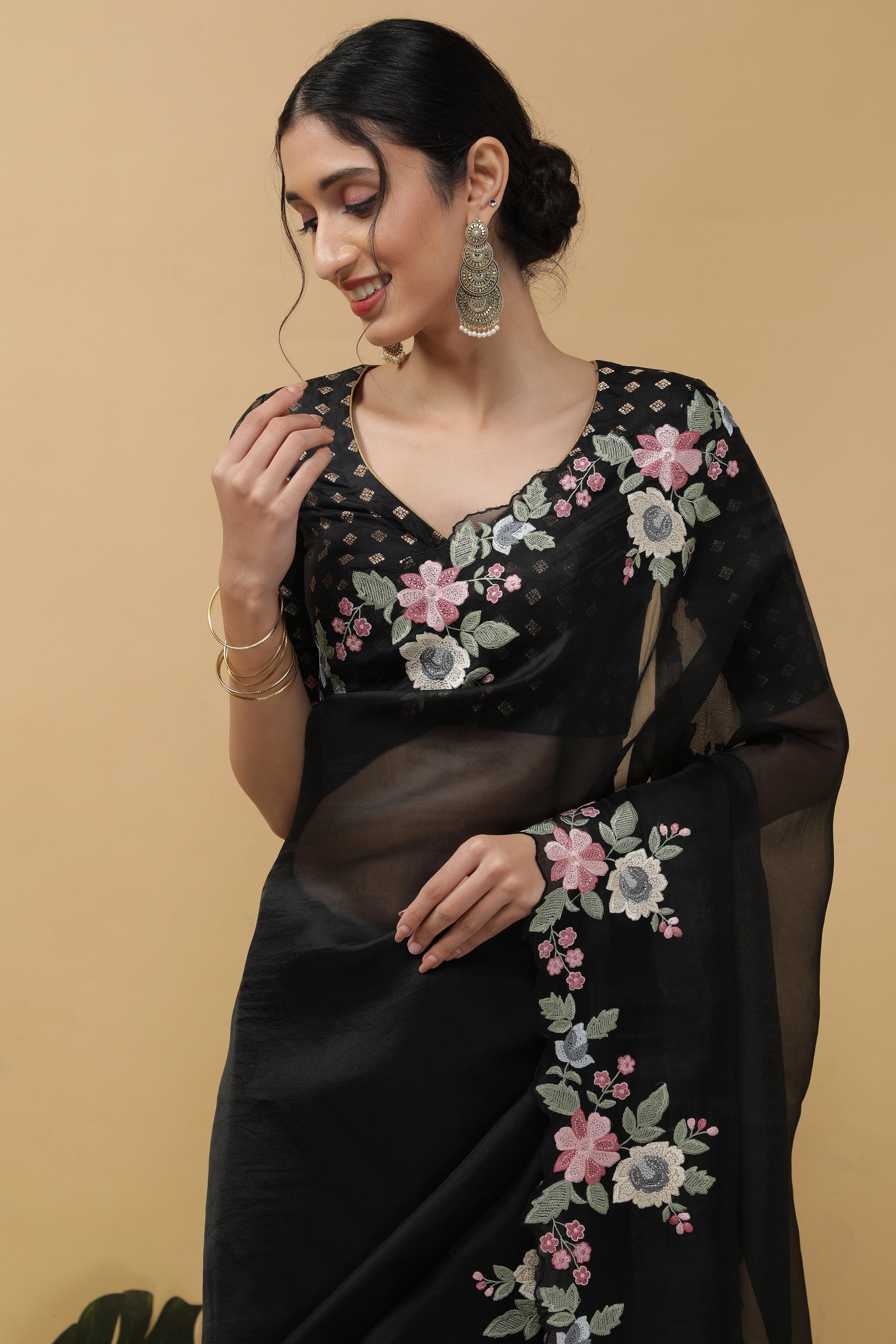 Black Organza Saree - Mokshaa