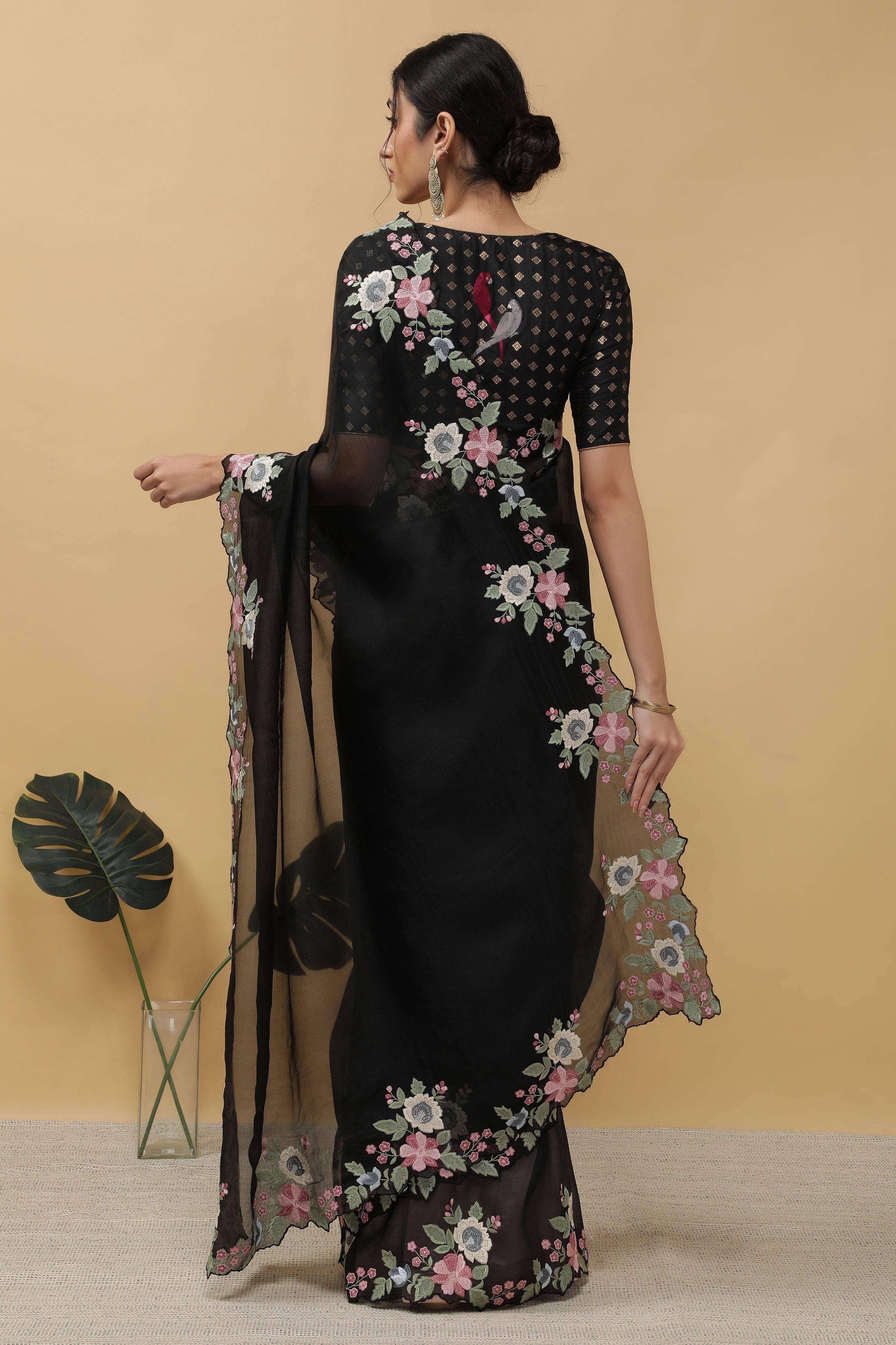 Black Organza Saree - Mokshaa