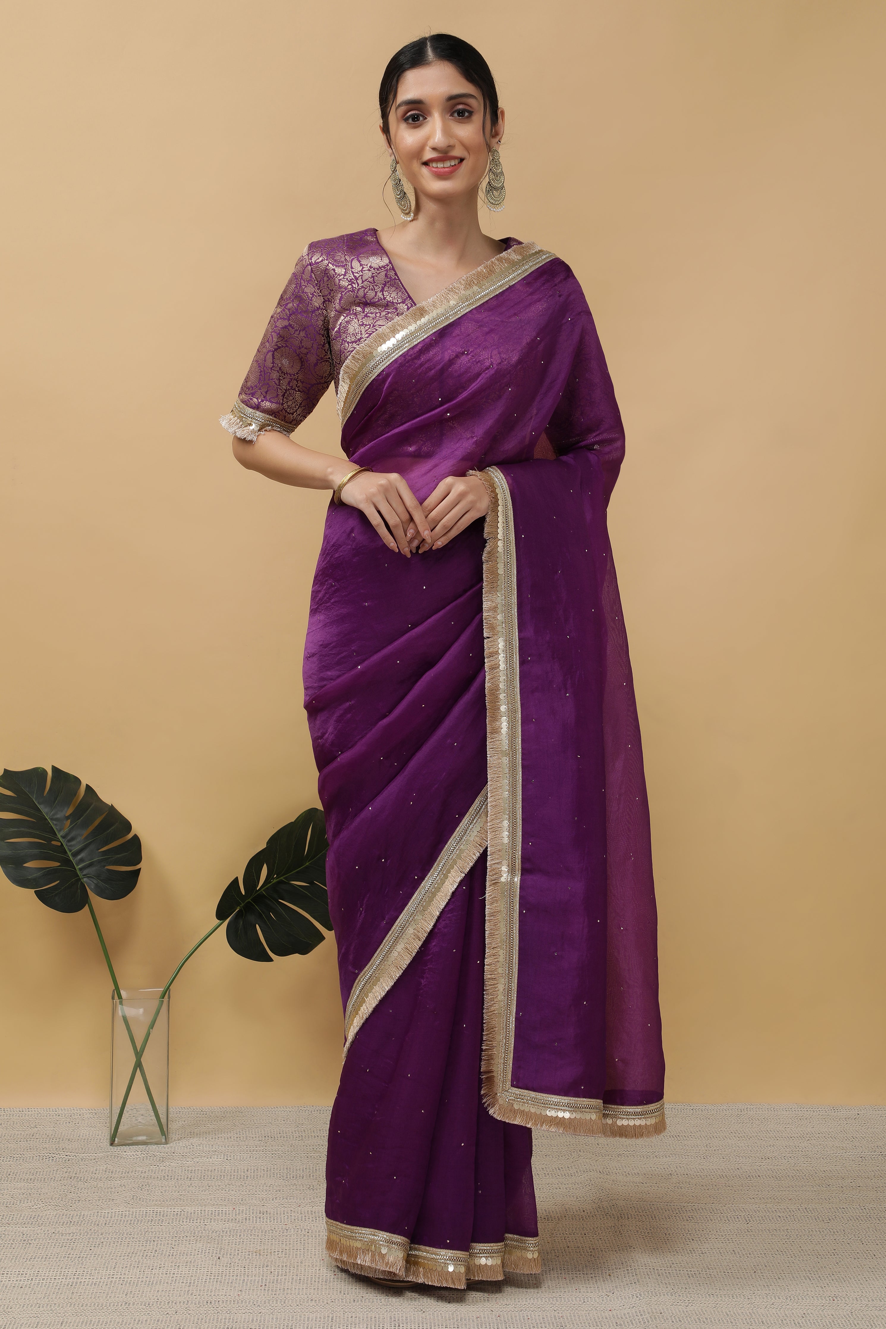 Purple Organza Saree - Mokshaa