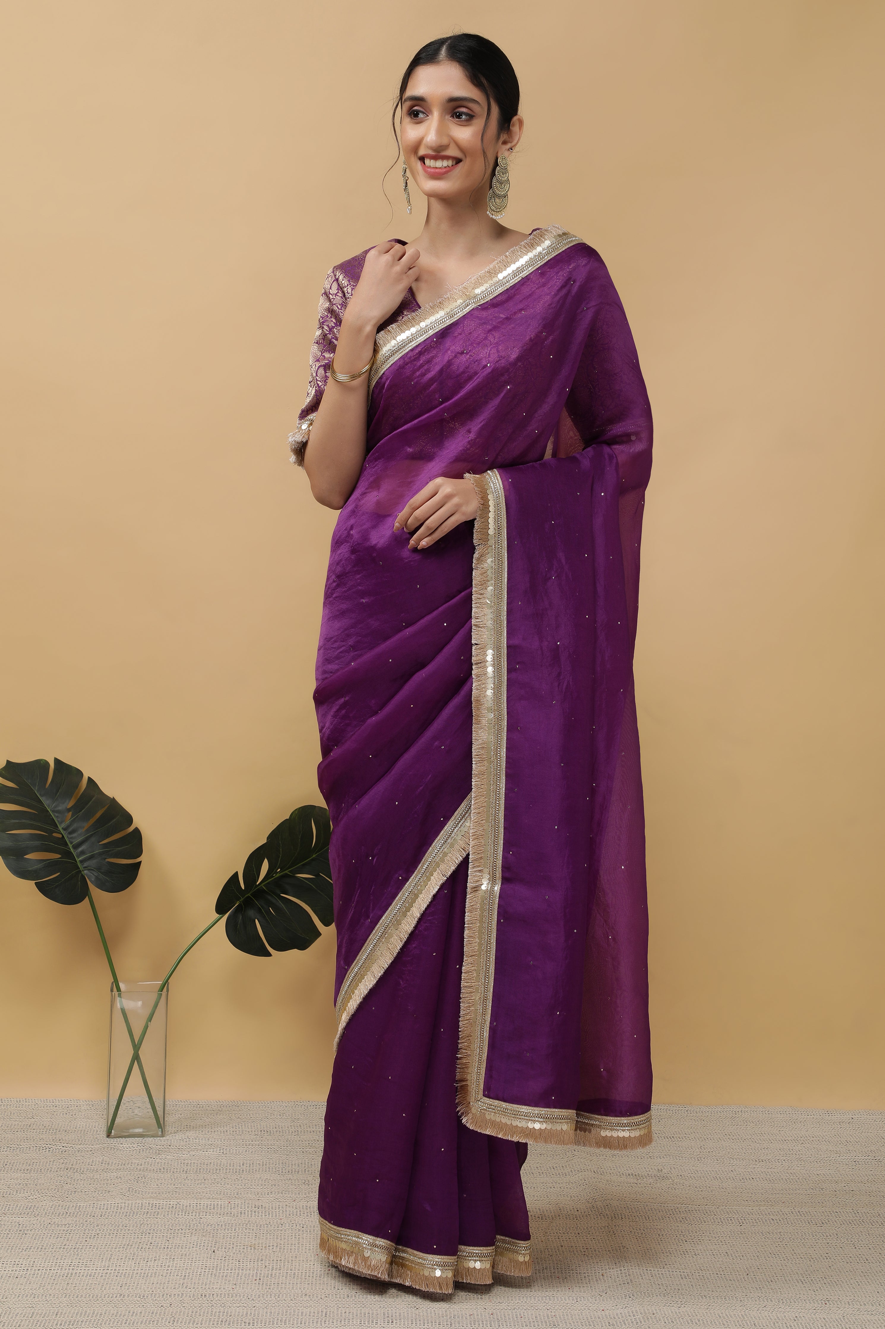 Purple Organza Saree - Mokshaa