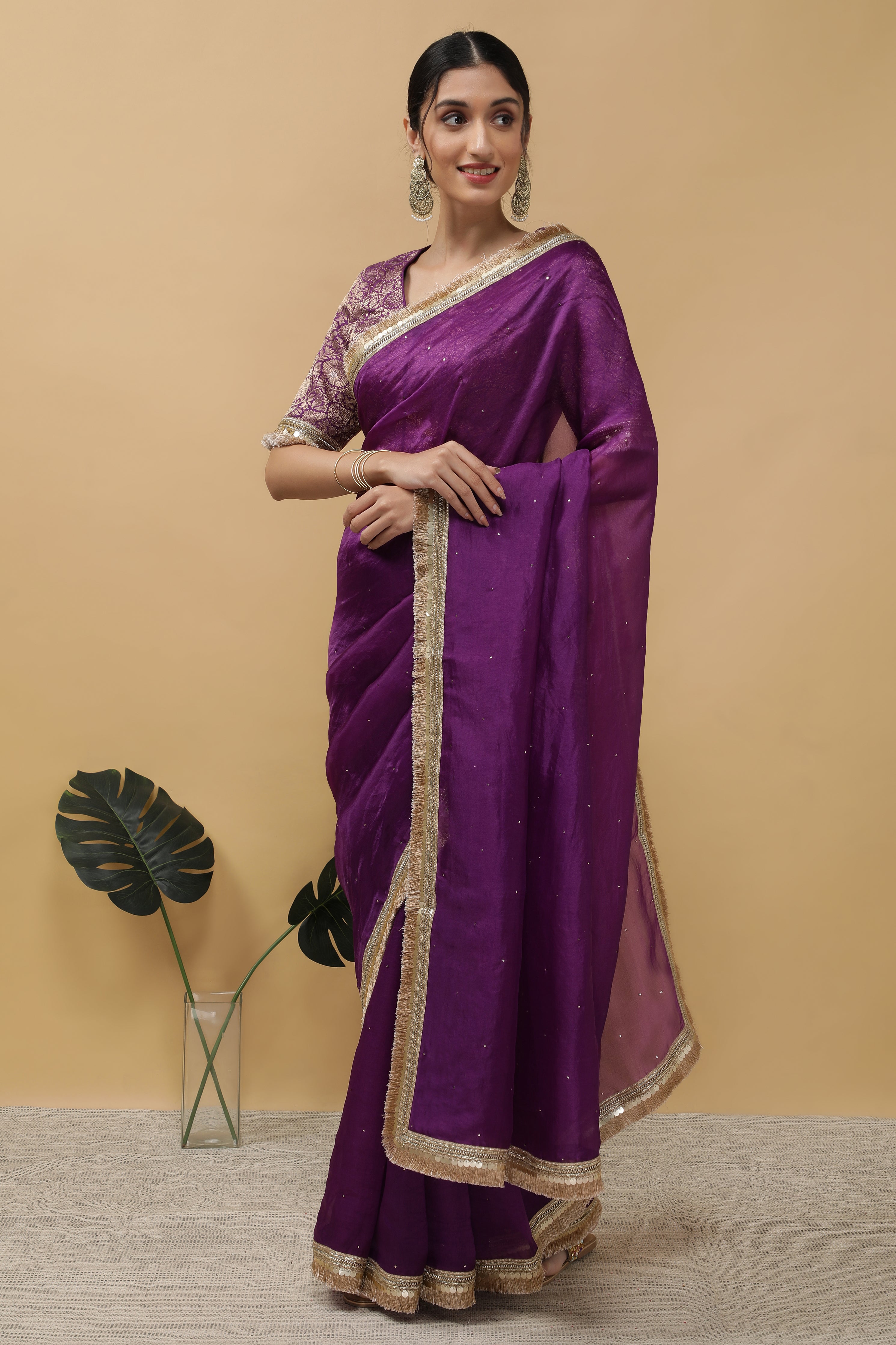 Purple Organza Saree - Mokshaa