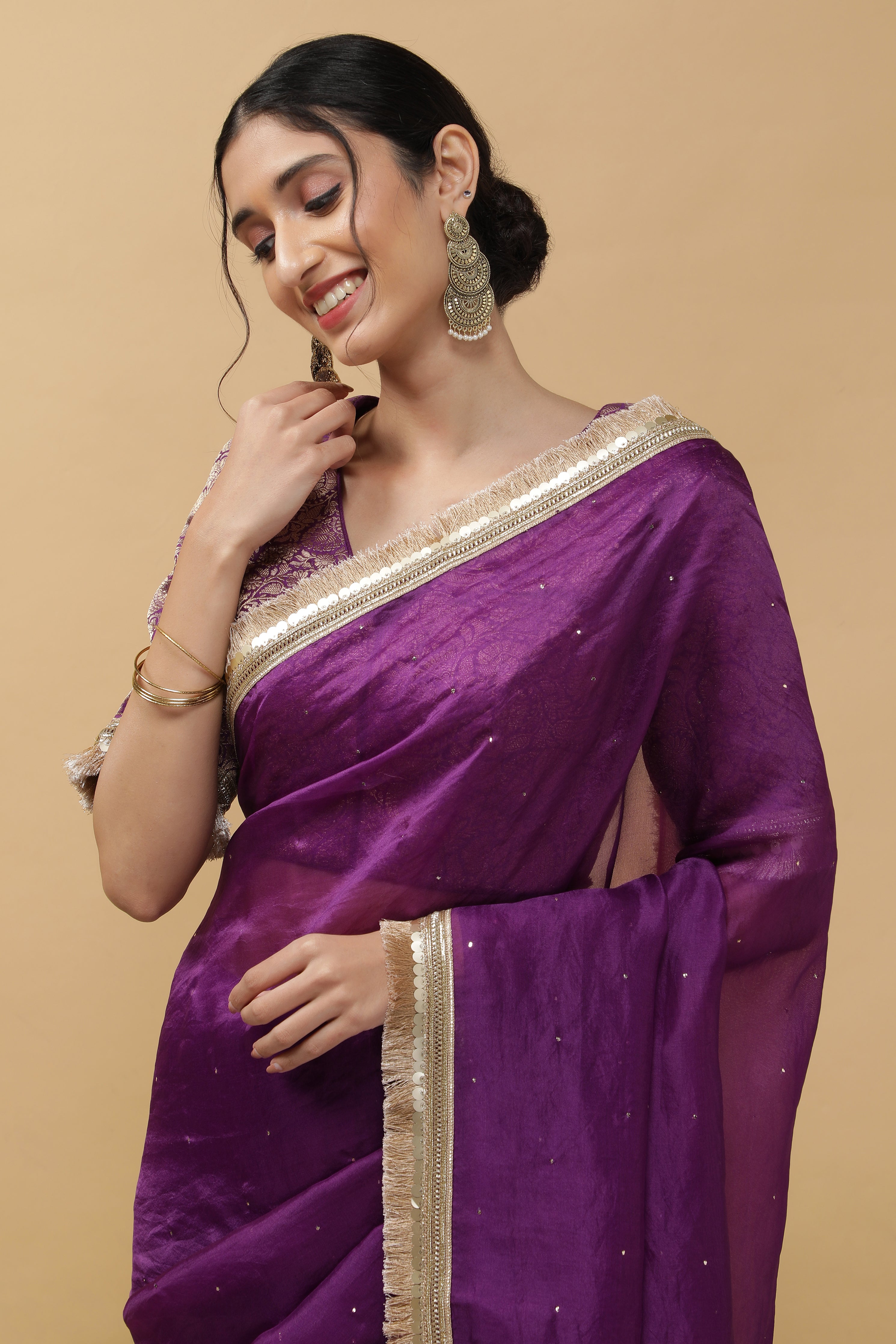 Purple Organza Saree - Mokshaa