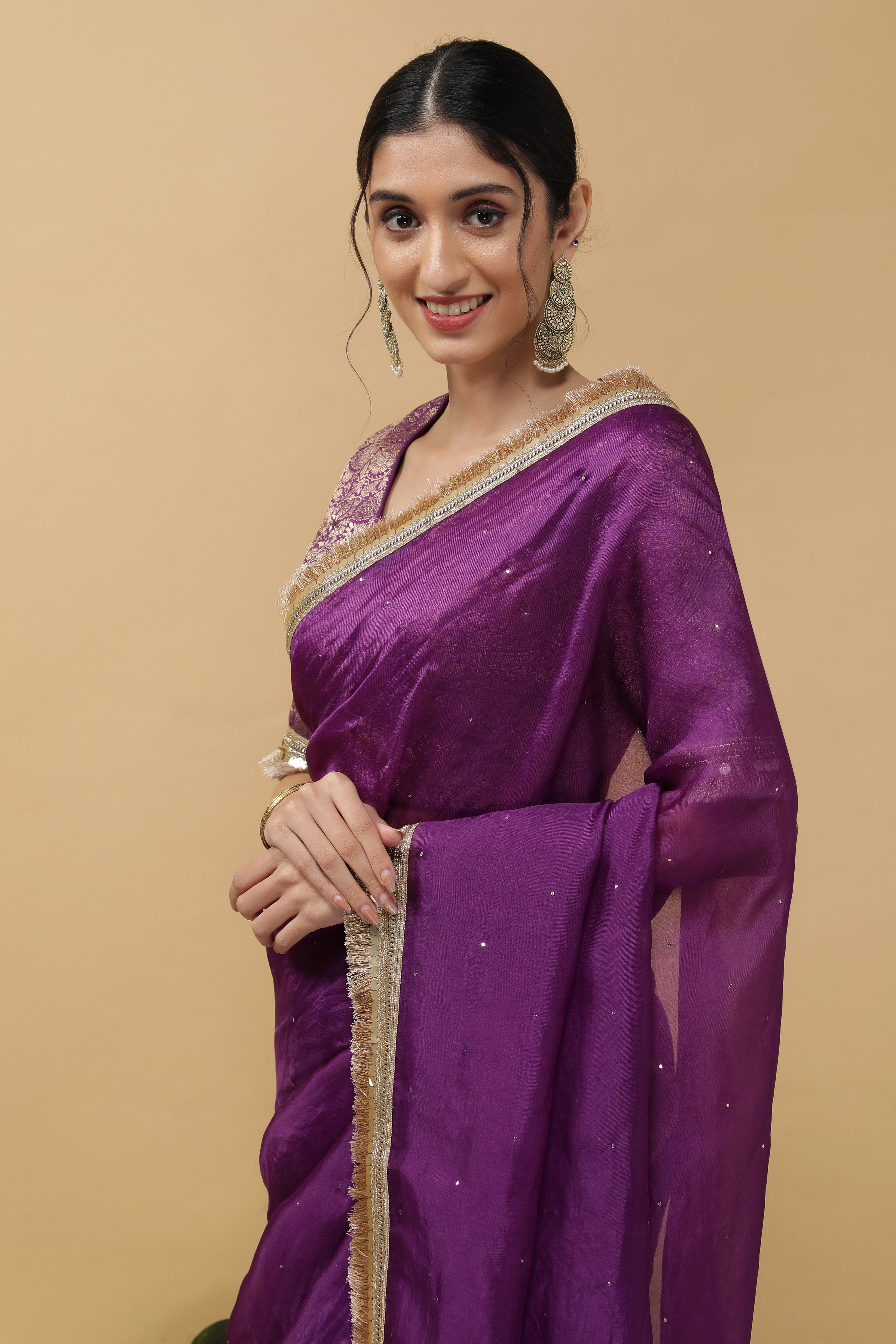 Purple Organza Saree - Mokshaa