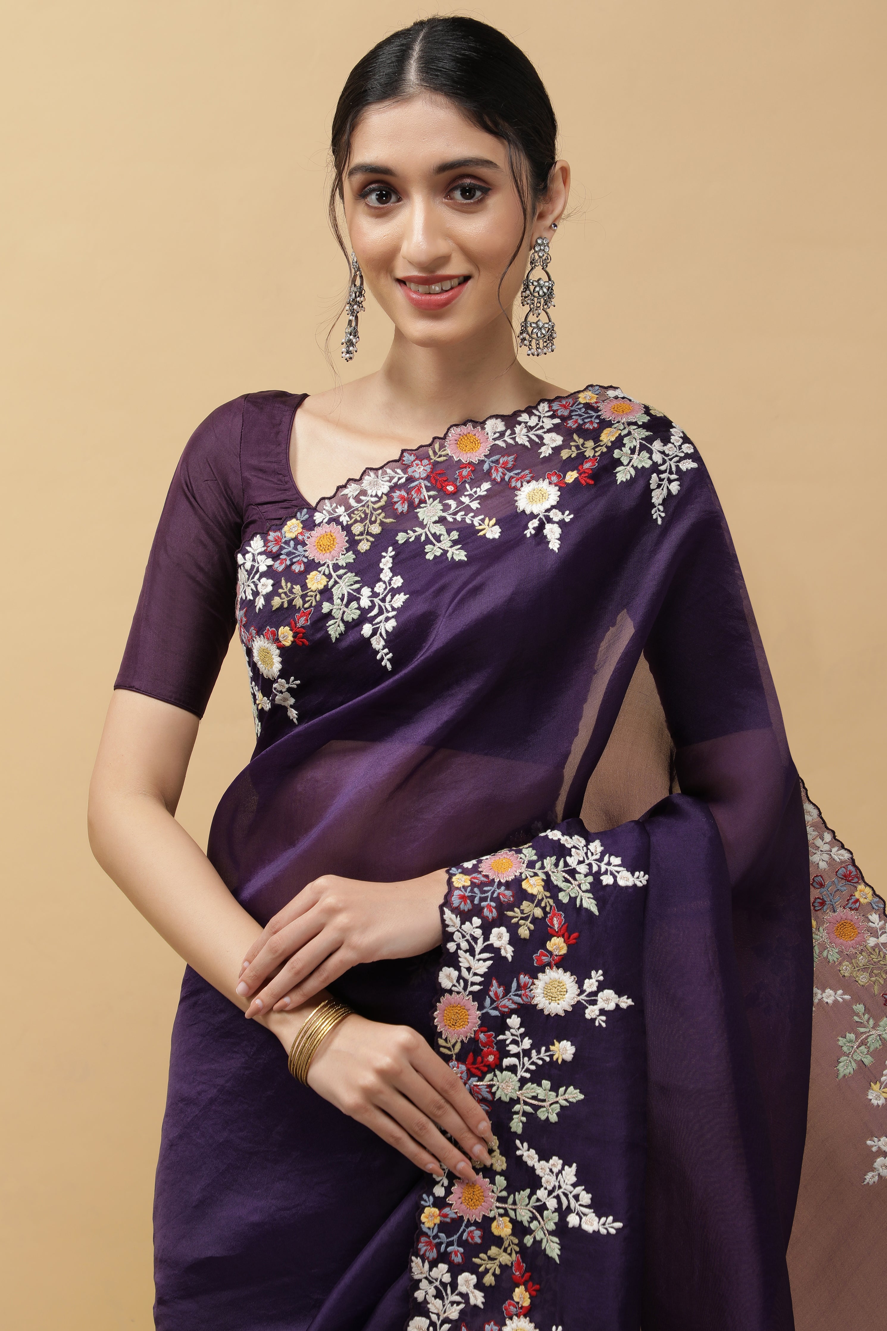 Purple Organza Saree - Mokshaa