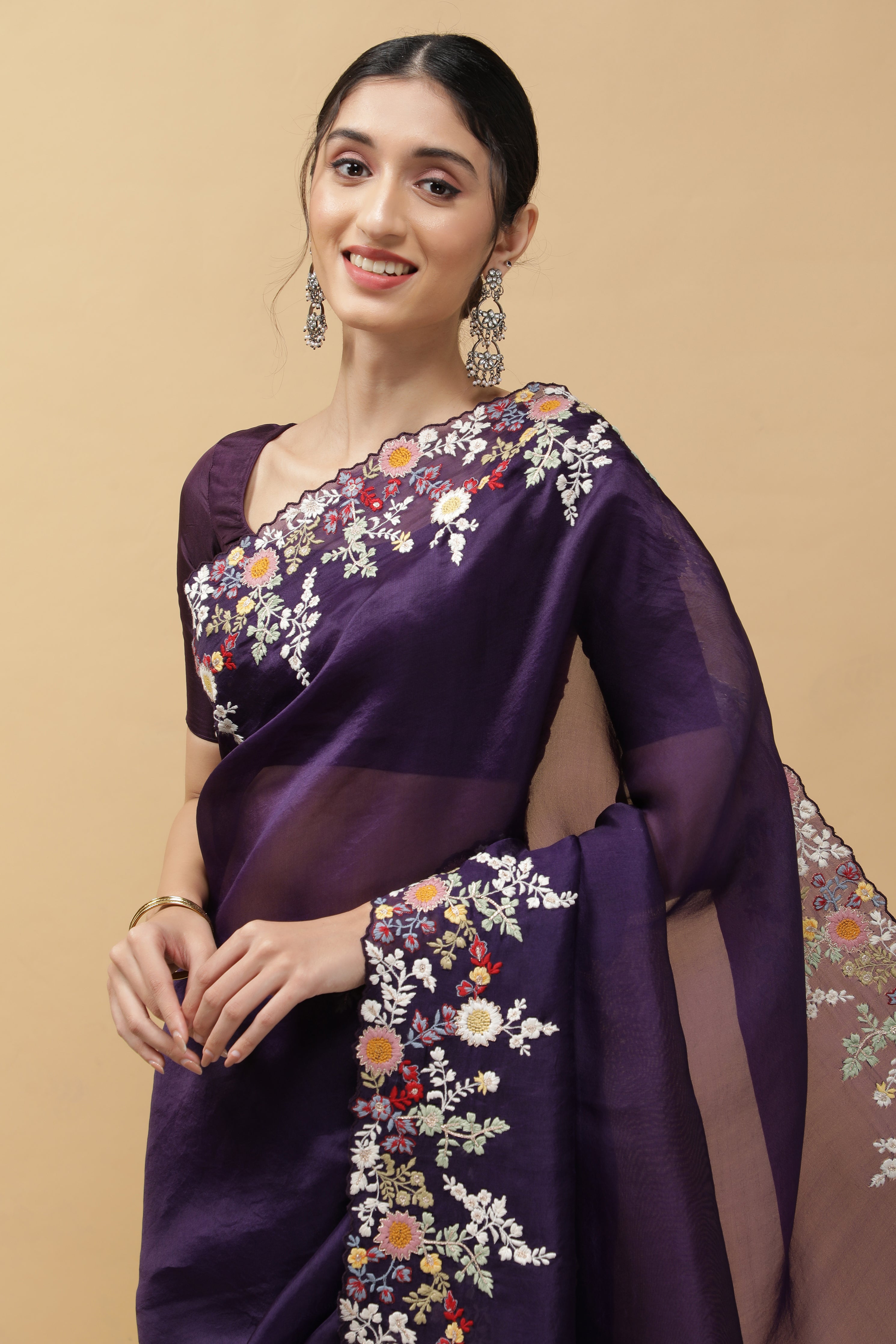 Purple Organza Saree - Mokshaa