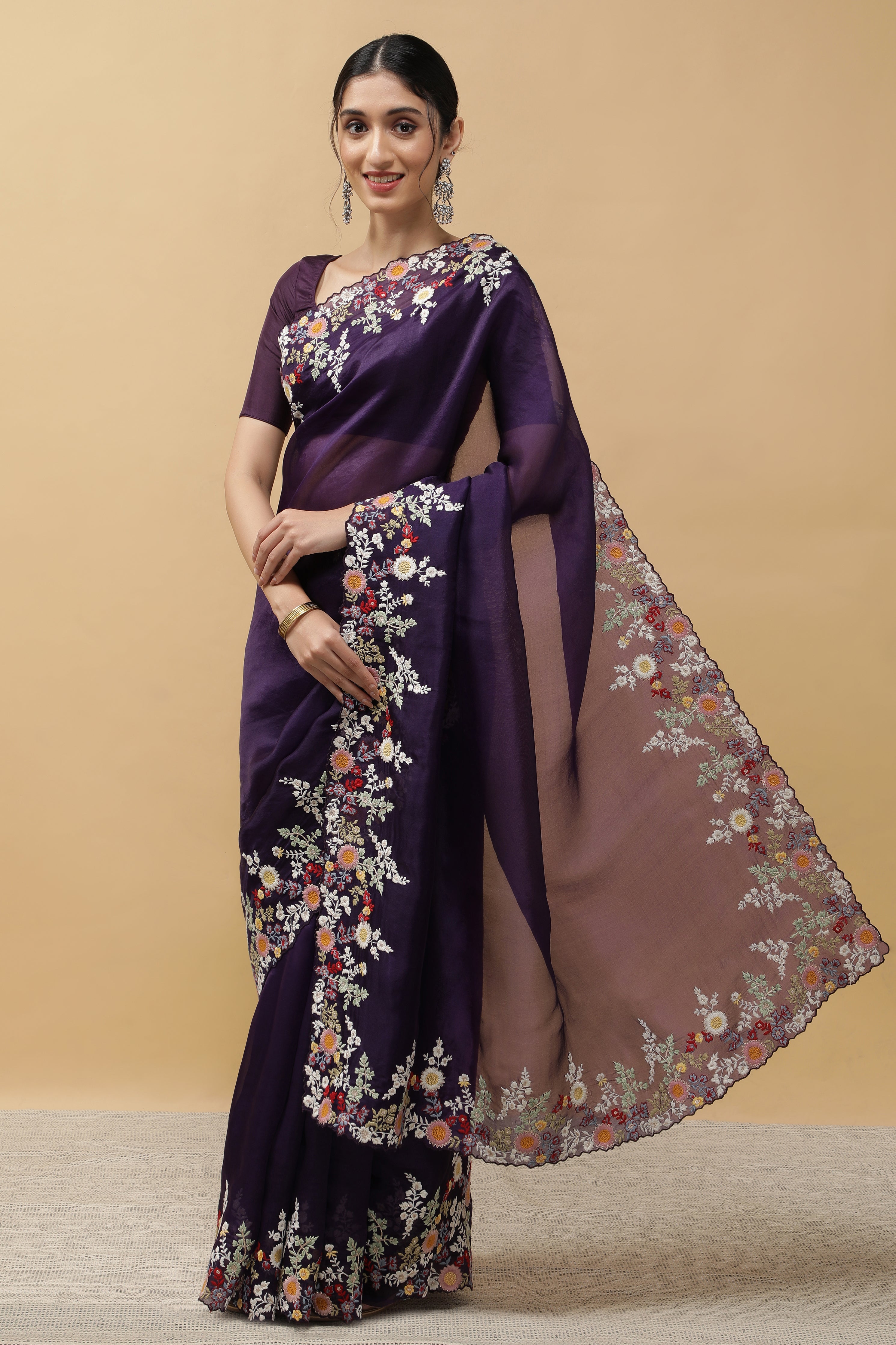 Purple Organza Saree - Mokshaa