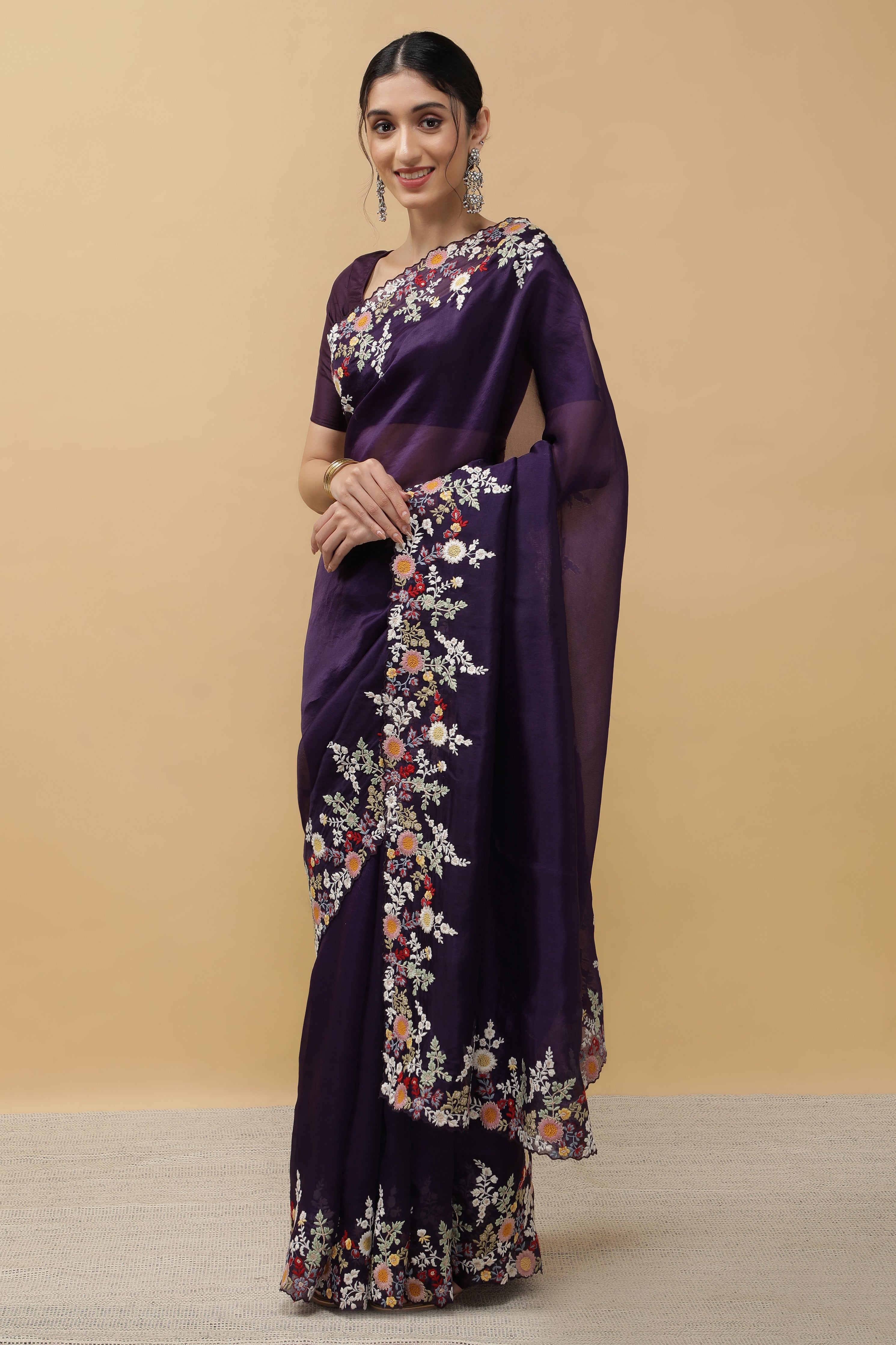 Purple Organza Saree - Mokshaa