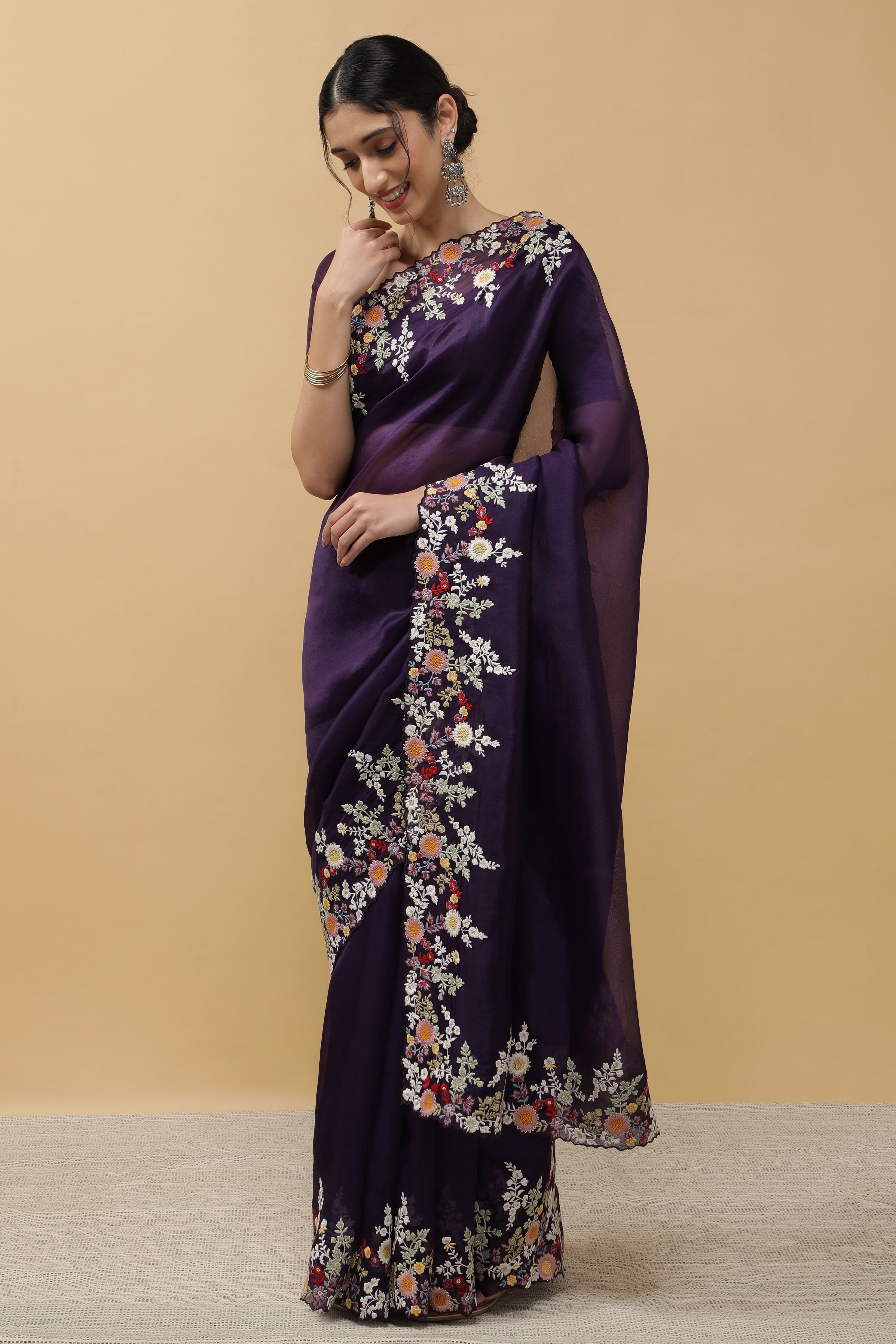 Purple Organza Saree - Mokshaa