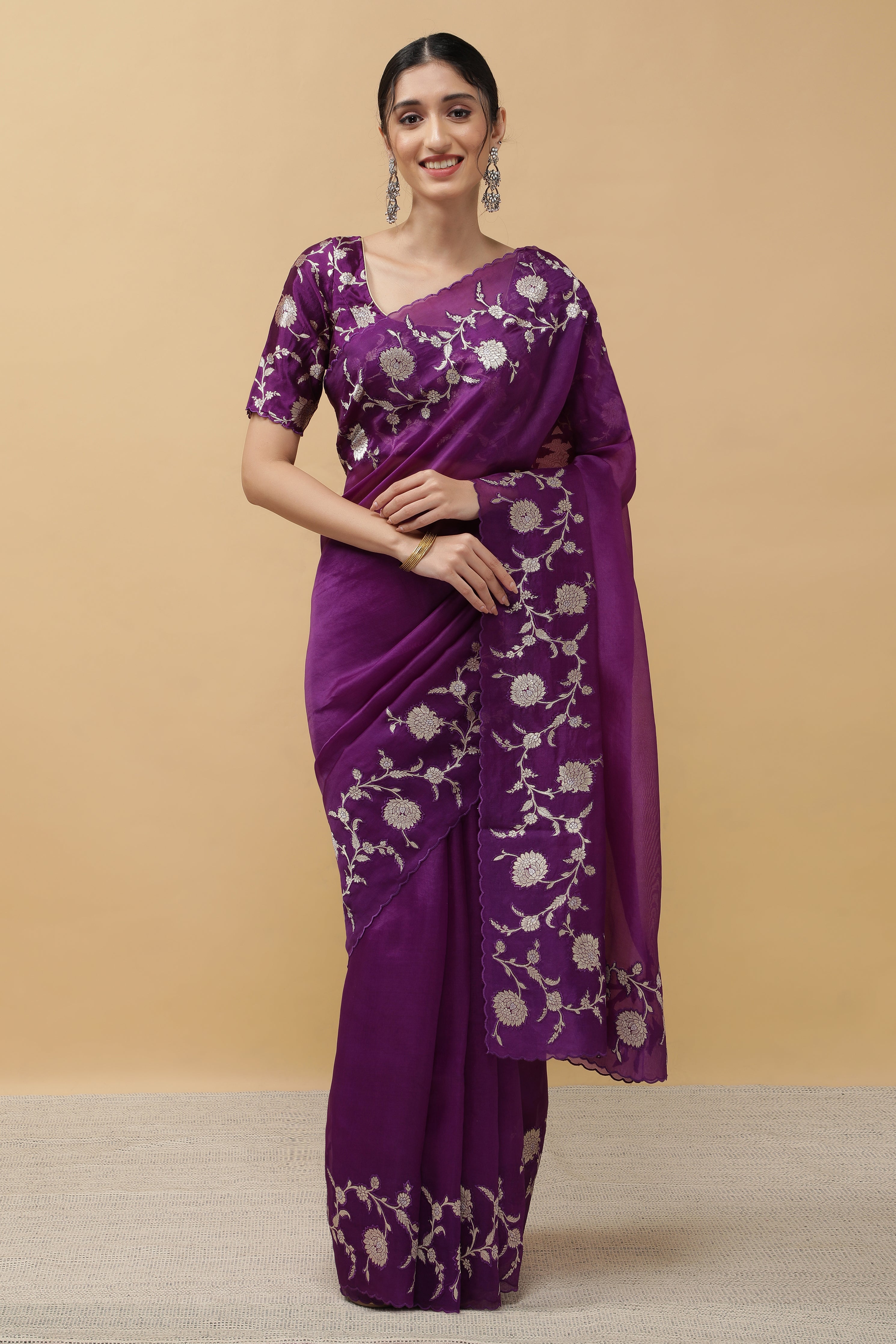 Purple Organza Saree - Mokshaa