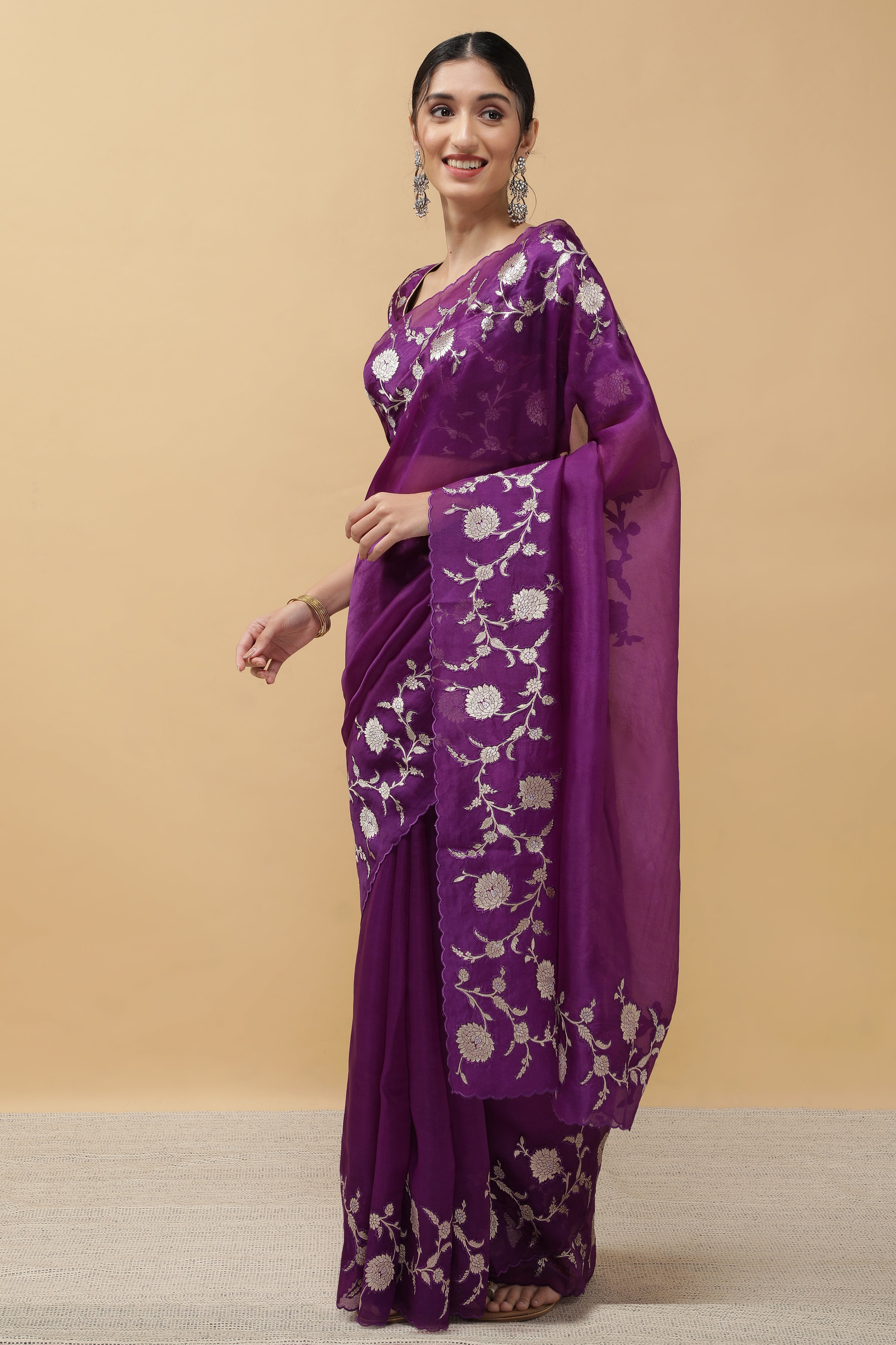 Purple Organza Saree - Mokshaa