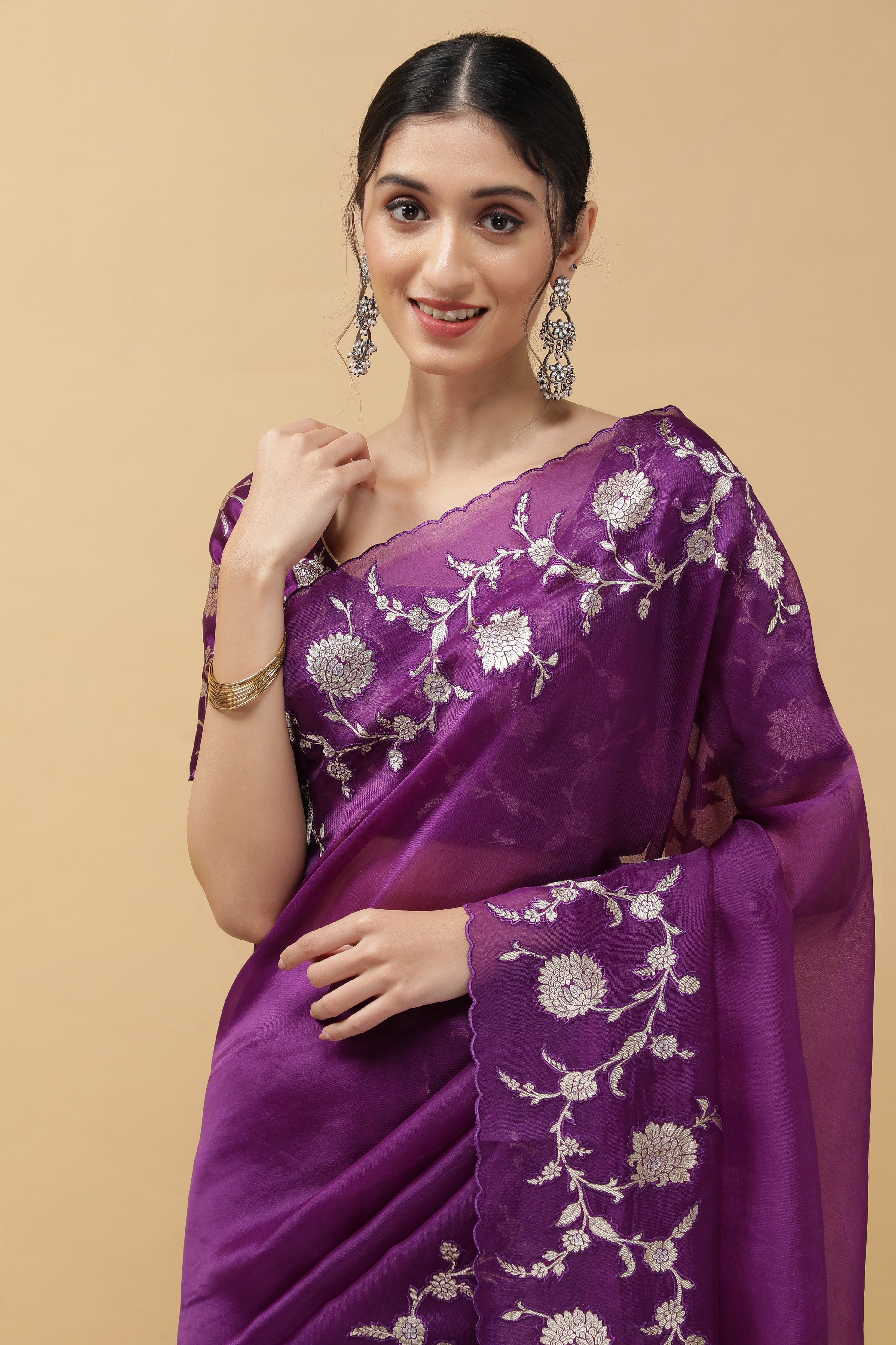 Purple Organza Saree - Mokshaa