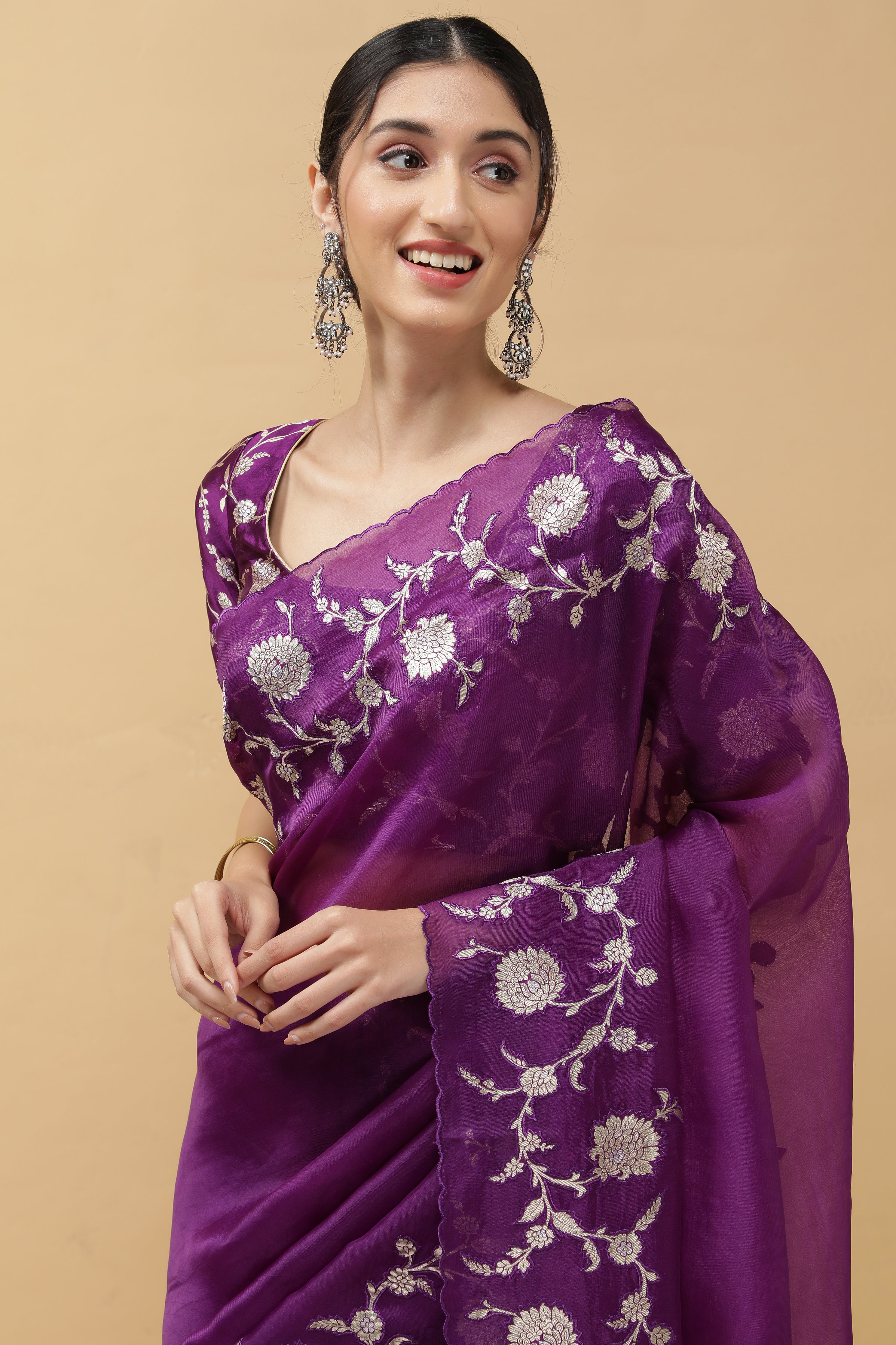 Purple Organza Saree - Mokshaa