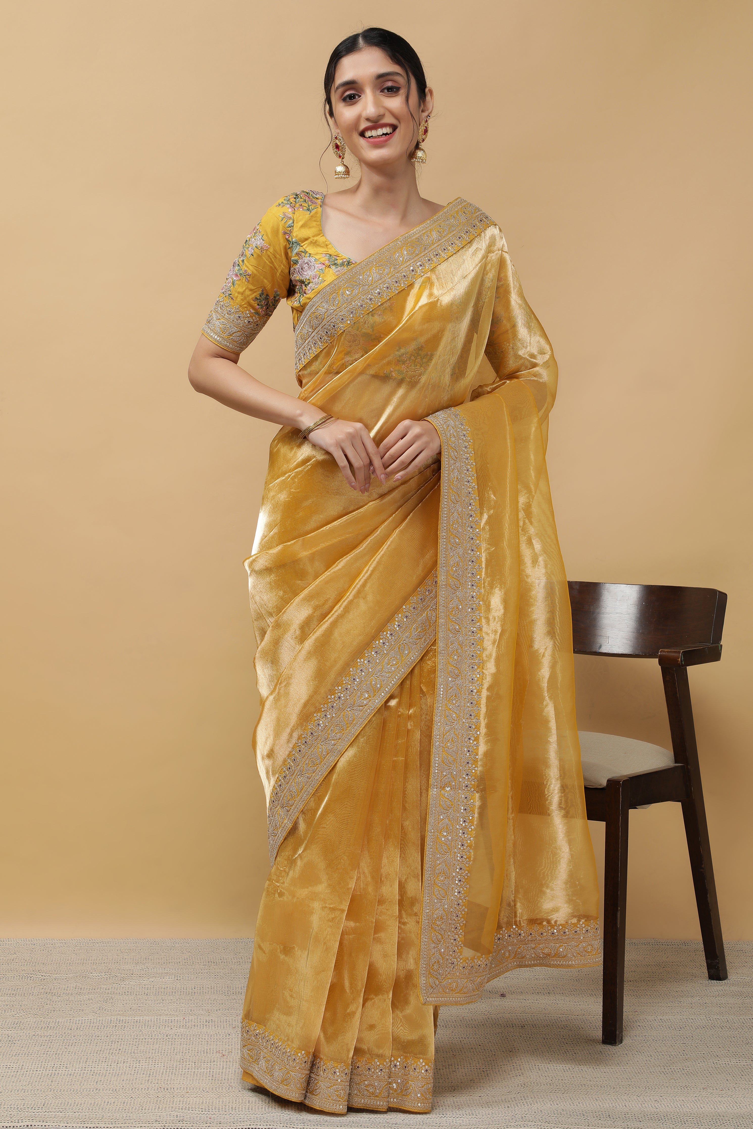 Yellow Tissue Saree - Mokshaa