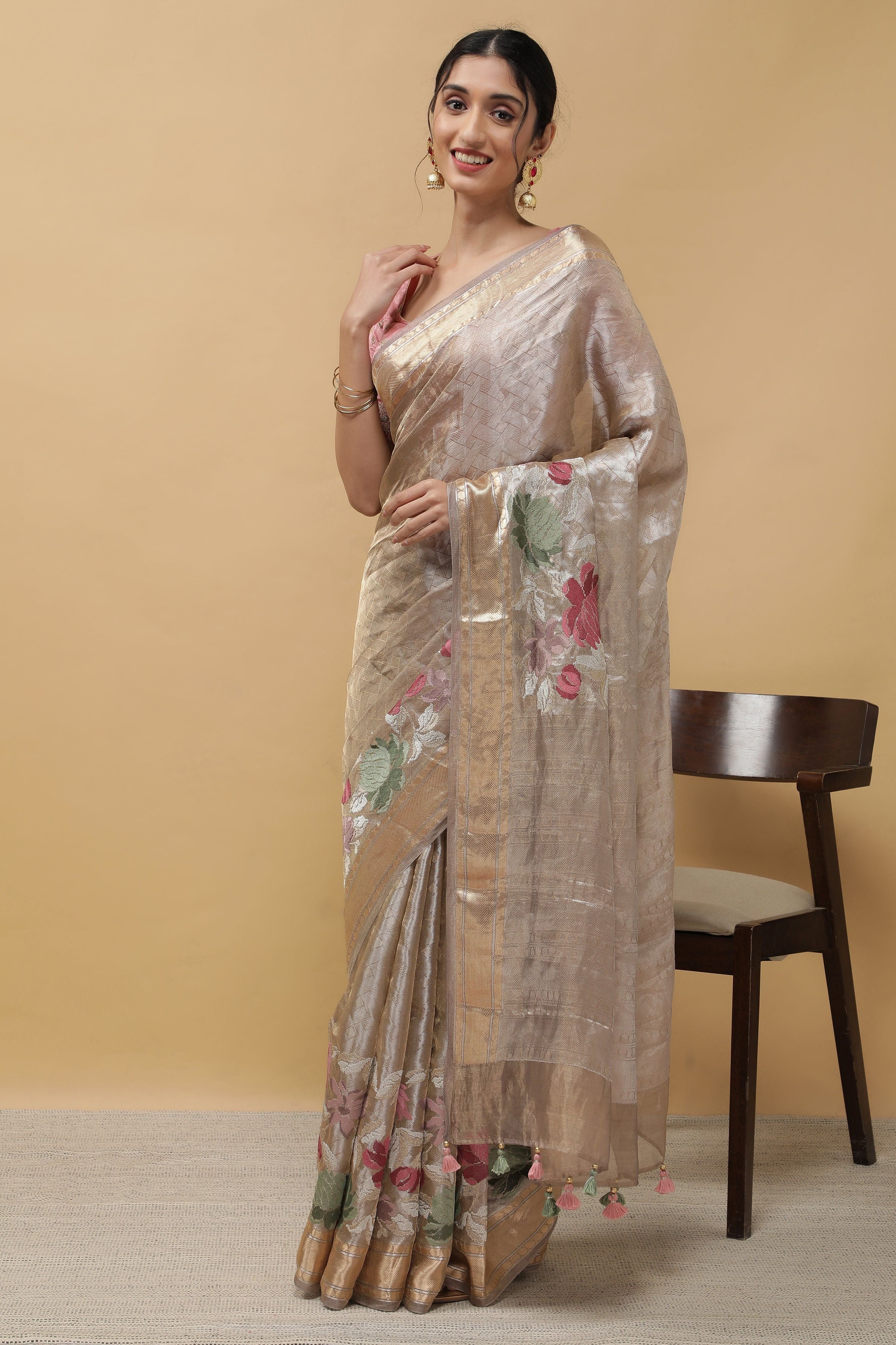 Light Lavender Tissue Saree - Mokshaa