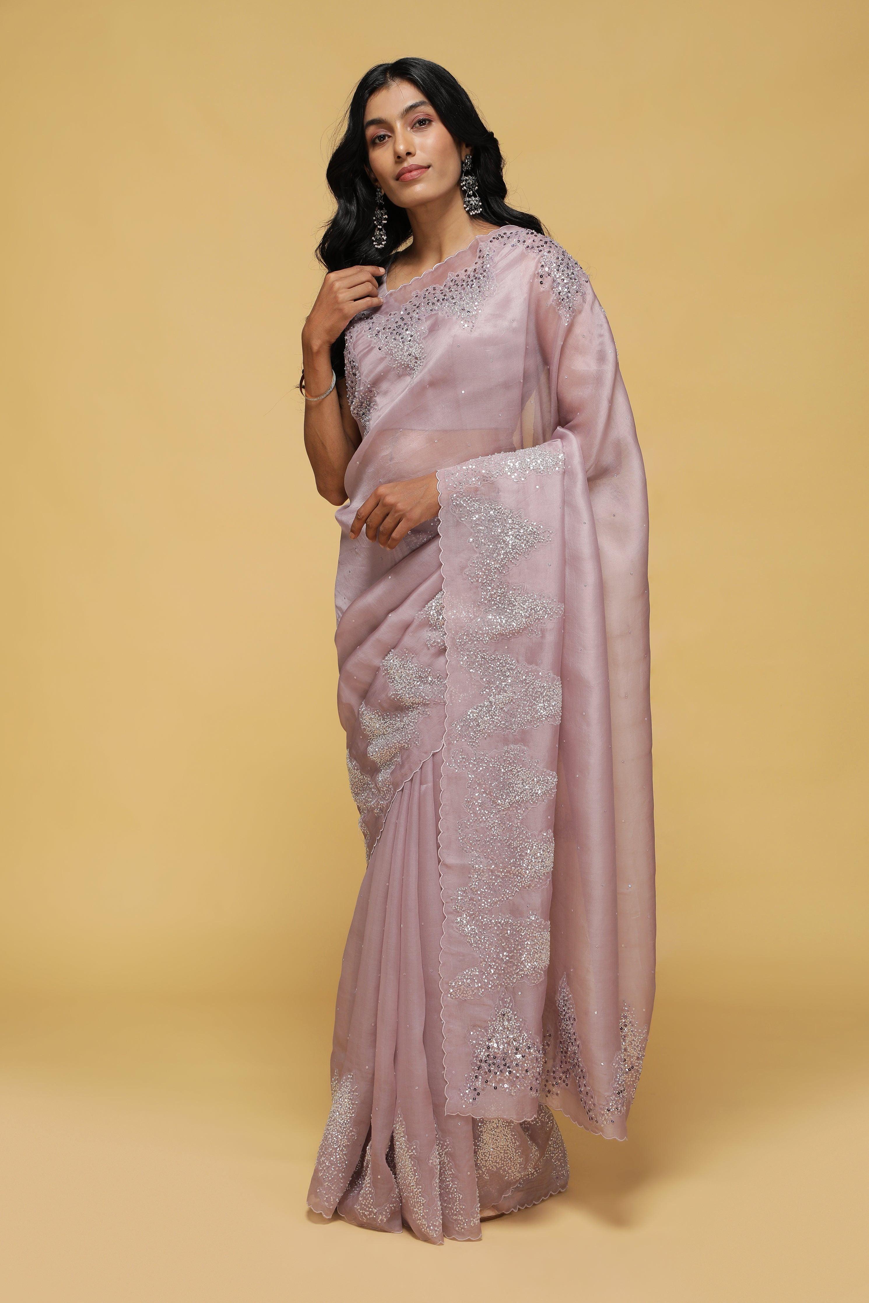 Mauve Organza Saree with Scalloped Sequin & Bead Work.