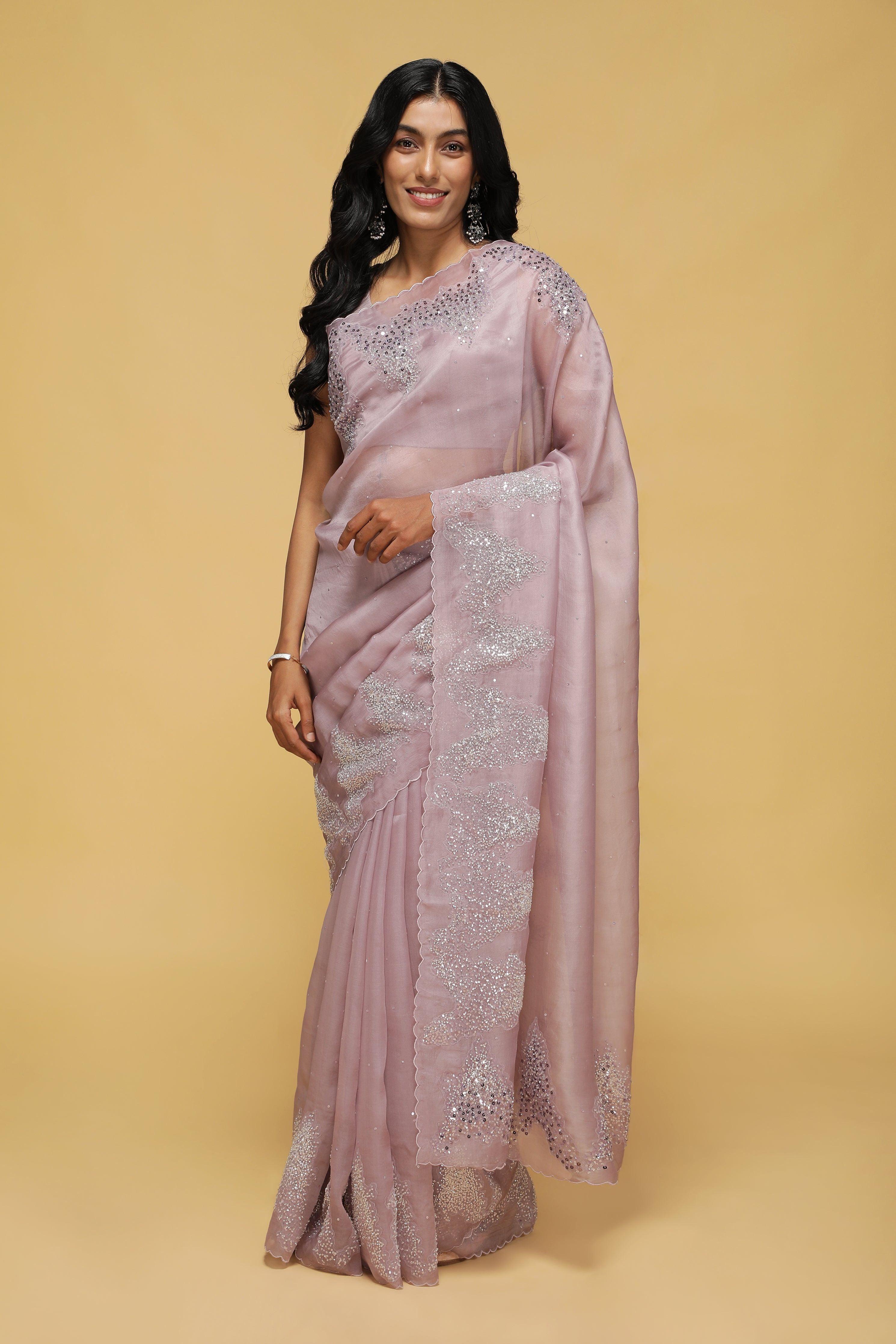 Mauve Organza Saree with Scalloped Sequin & Bead Work.