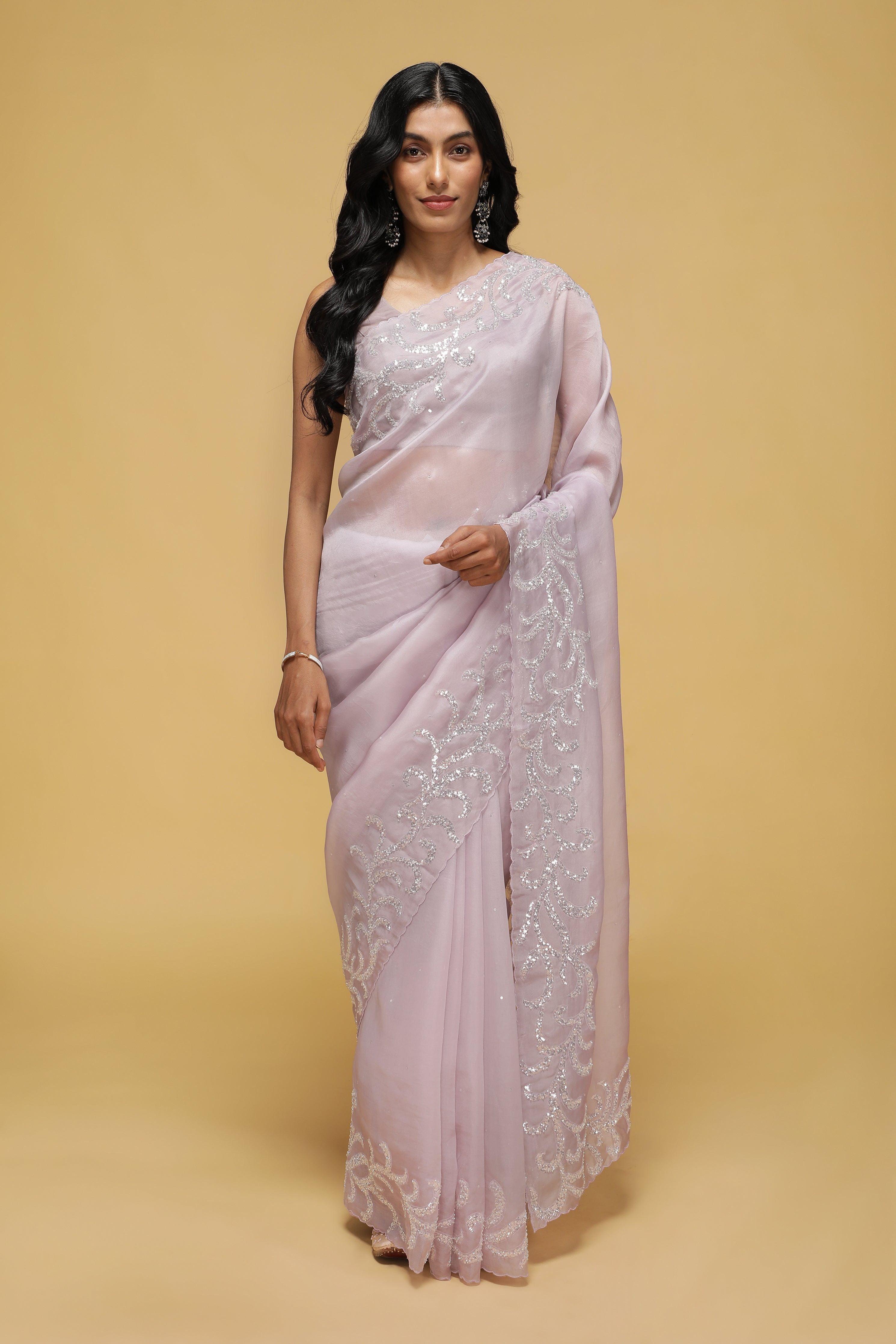 Mauve Organza Saree with Sequin & Beaded Fancy Border.