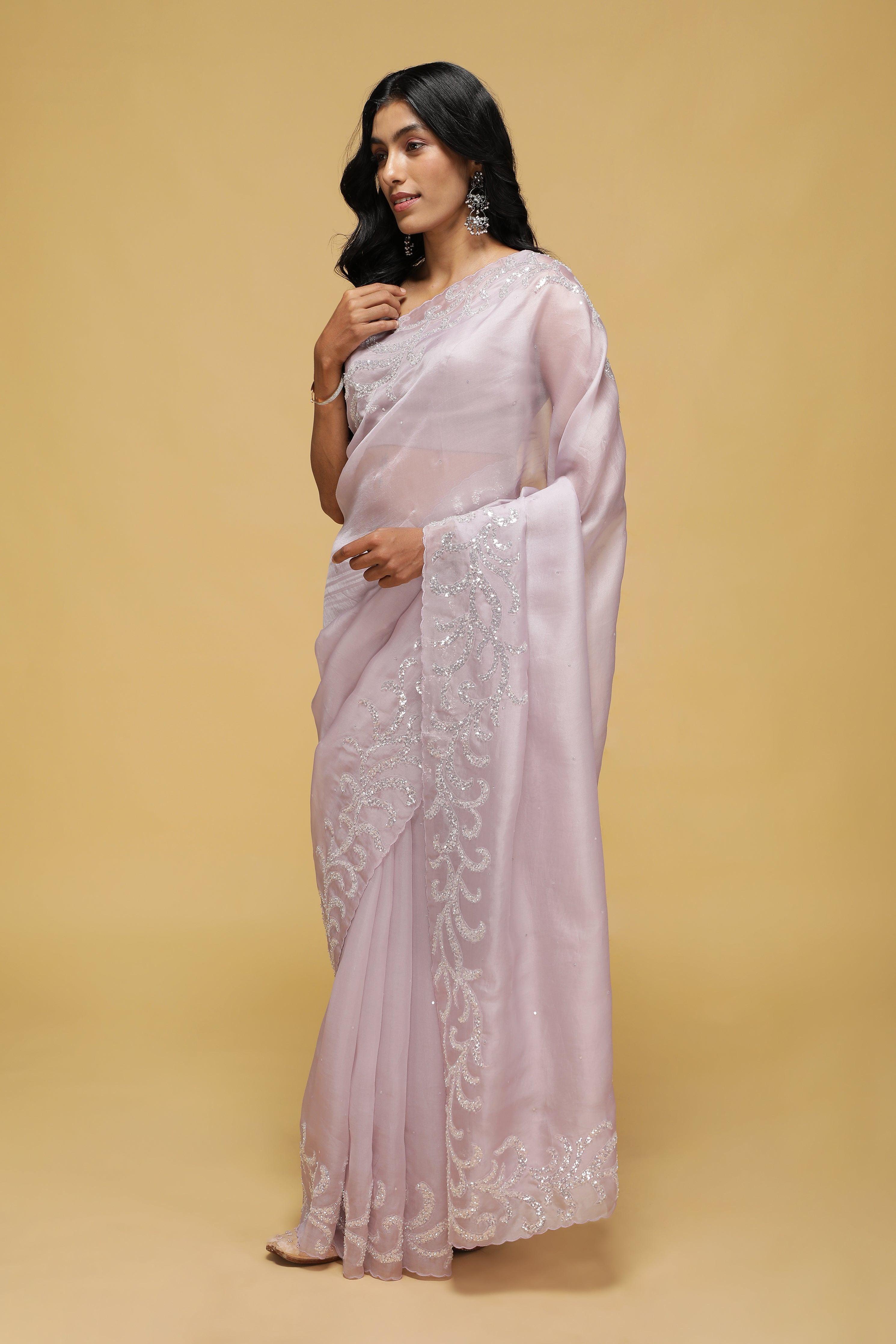 Mauve Organza Saree with Sequin & Beaded Fancy Border.