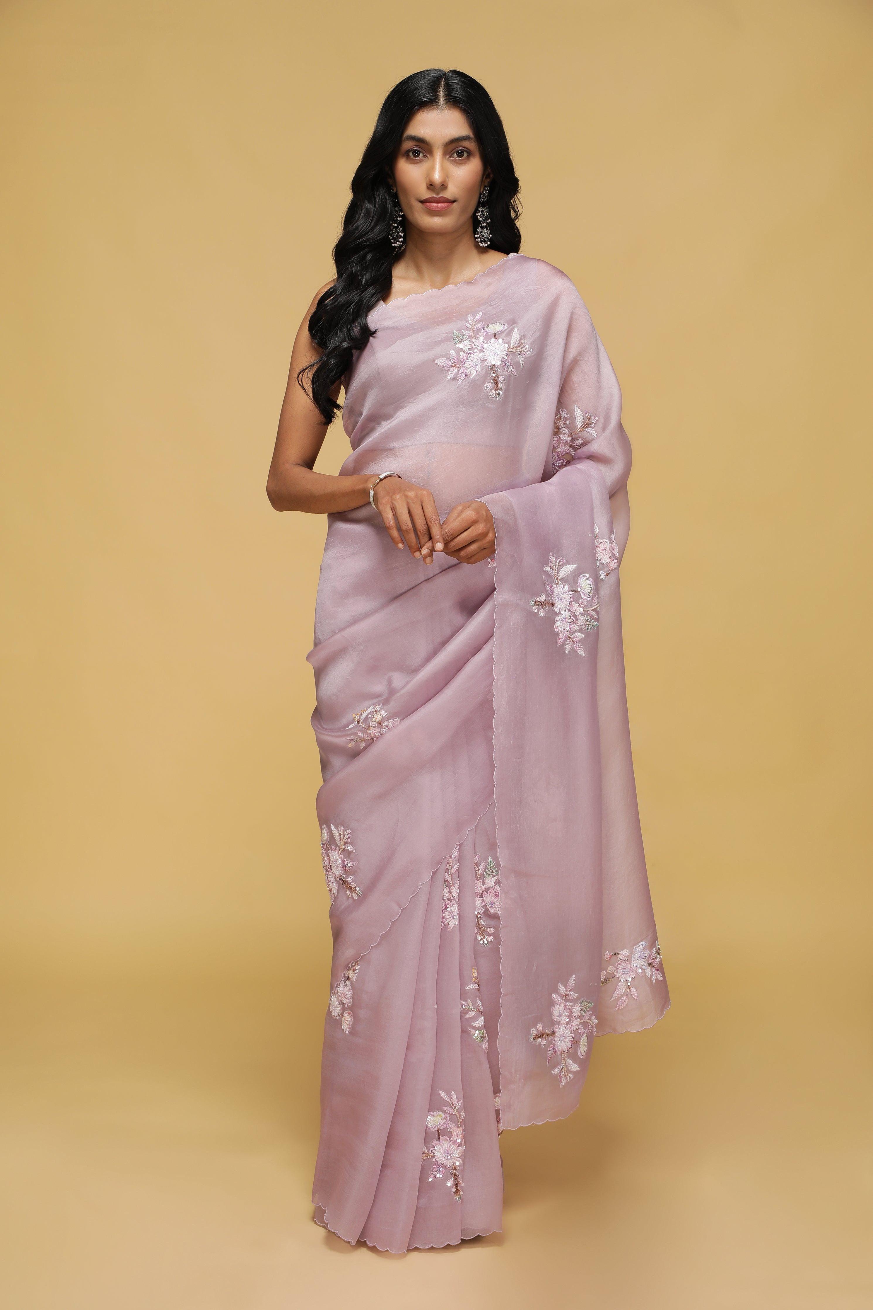 Mauve Organza Saree with Bead Butis & Sequin Thread Border.