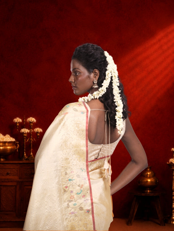 Cream Kanchipuram Silk Saree